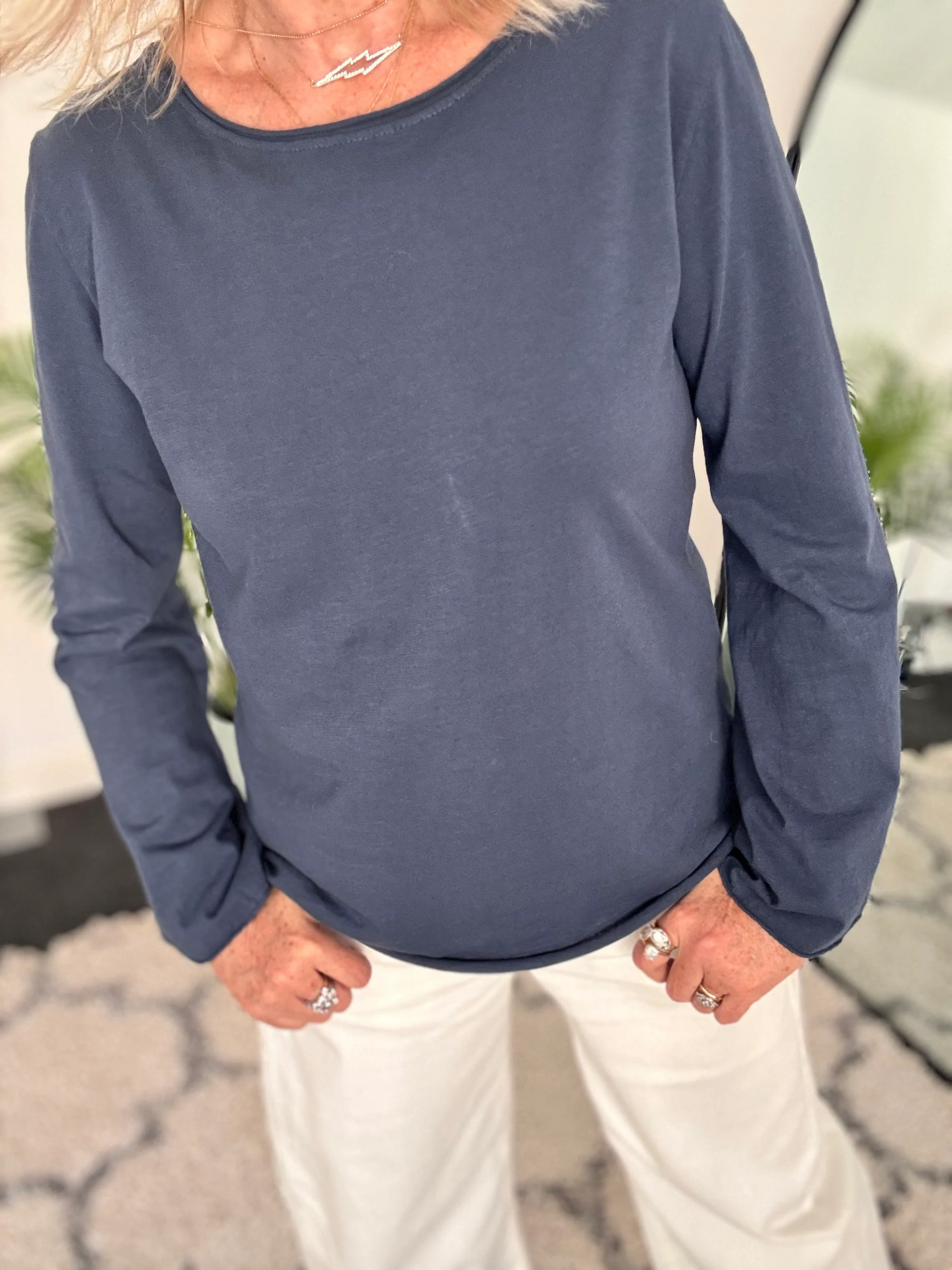 Long Sleeve Top with Flare Sleeves in Navy - Image 2