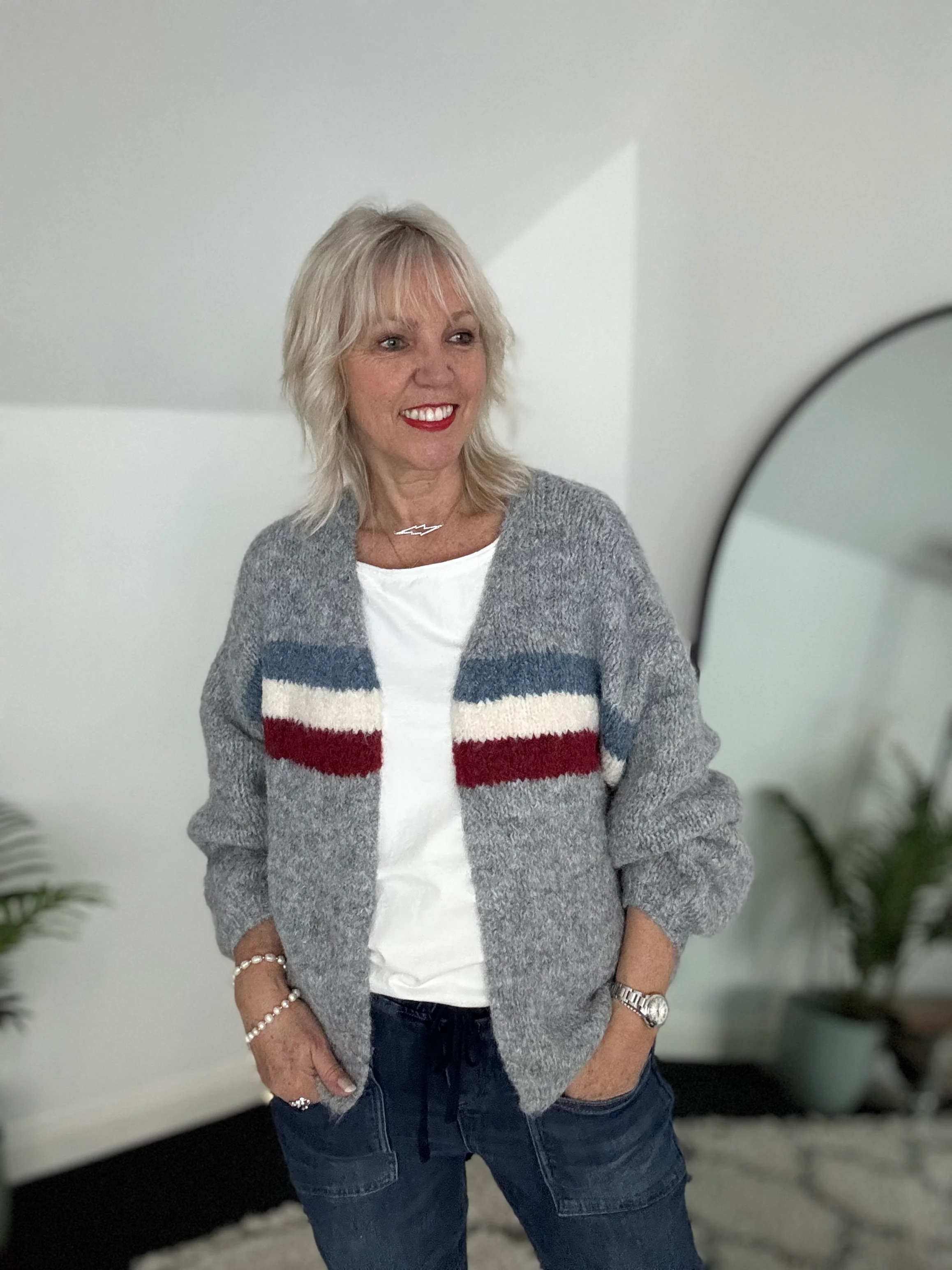 Soft Cardi with Stripes in Grey - Image 3
