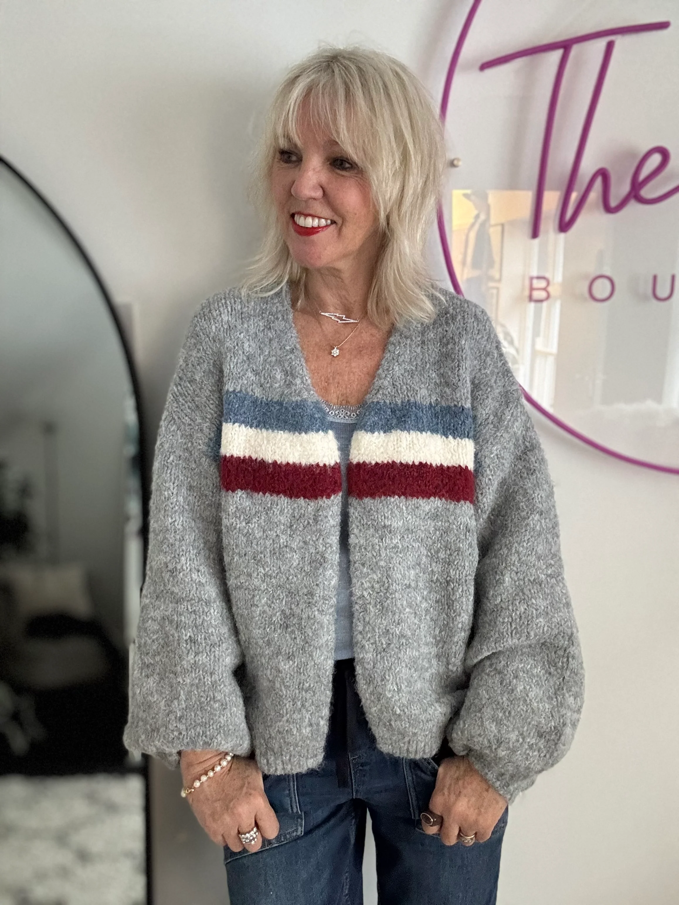 Soft Cardi with Stripes in Grey - Image 4