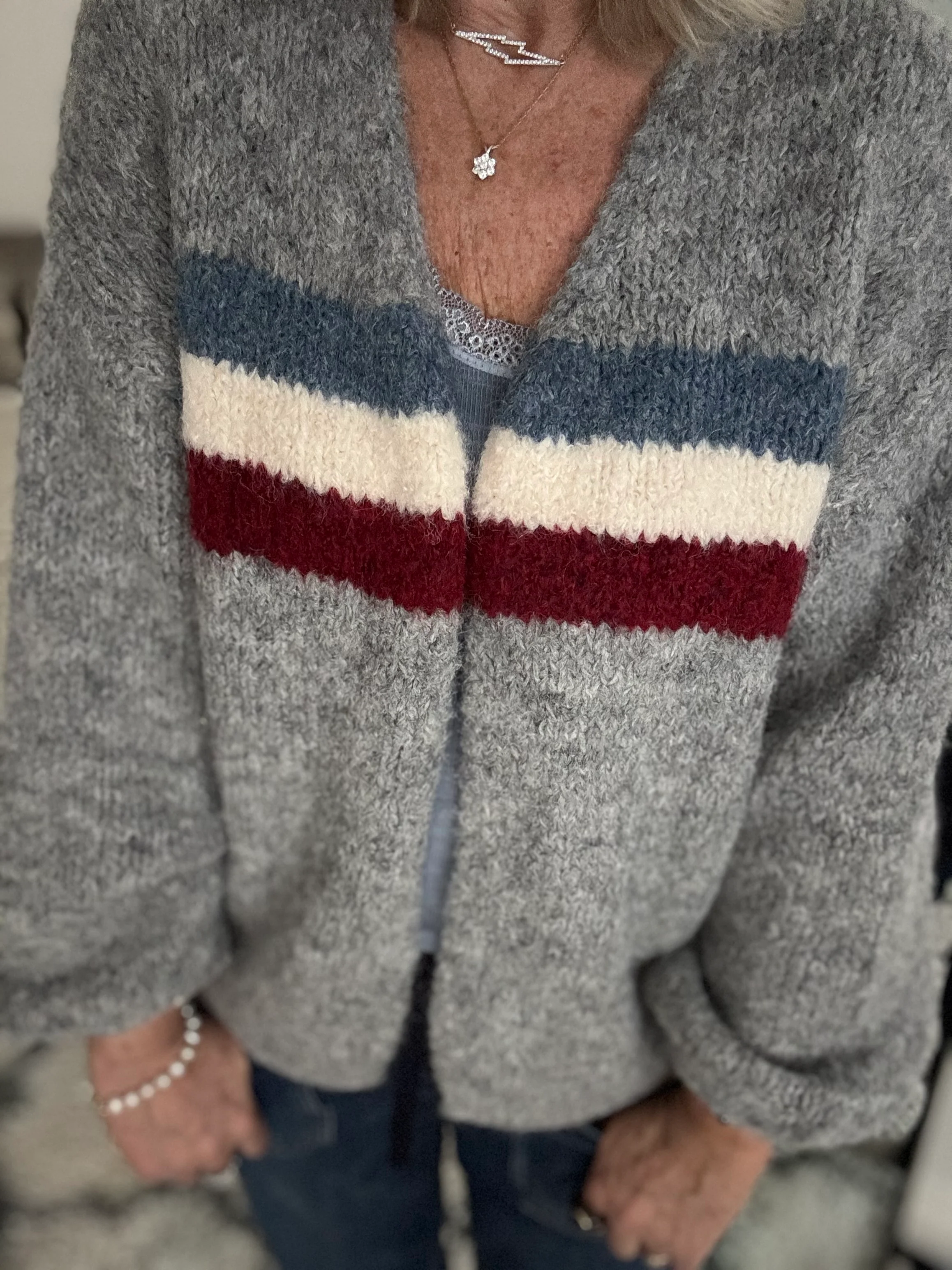 Soft Cardi with Stripes in Grey - Image 5
