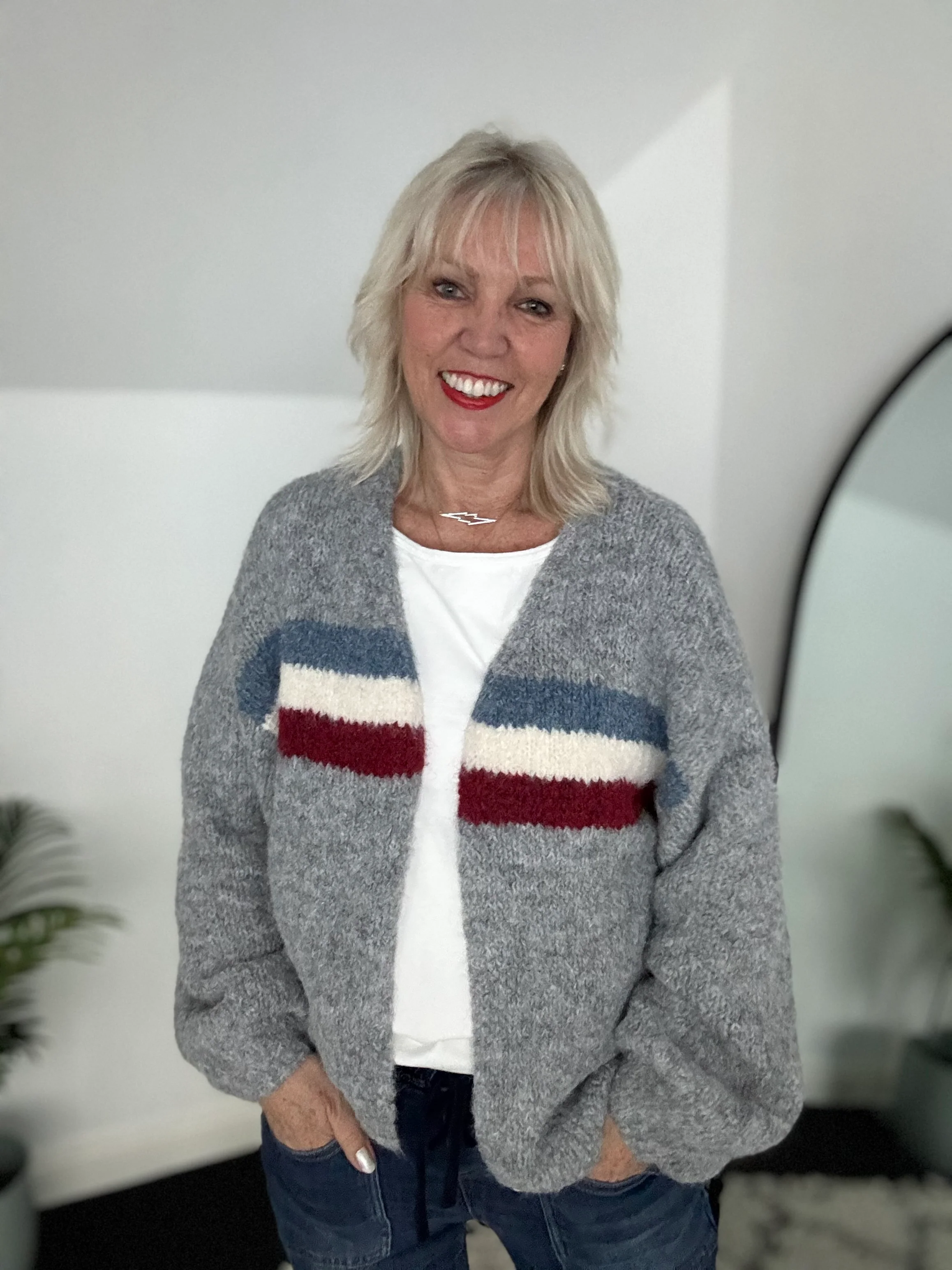 Soft Cardi with Stripes in Grey - Image 6