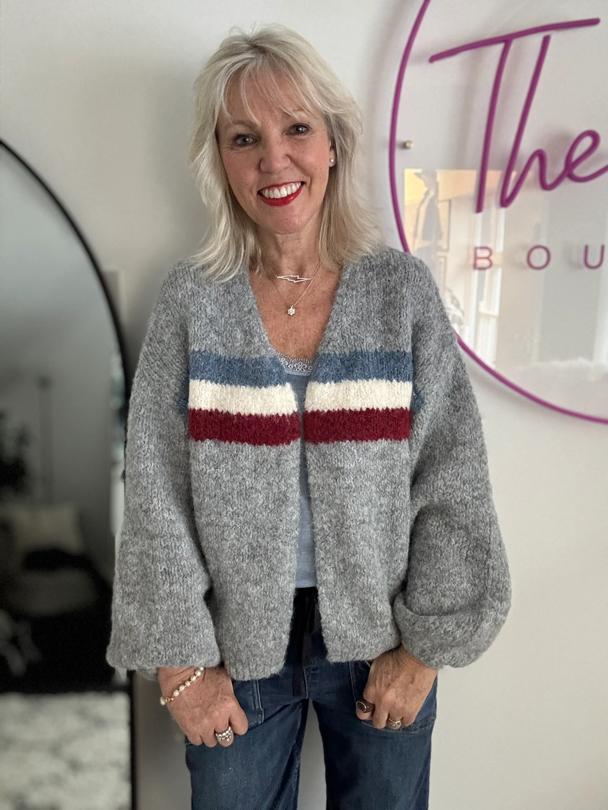 Soft Cardi with Stripes in Grey - Image 7