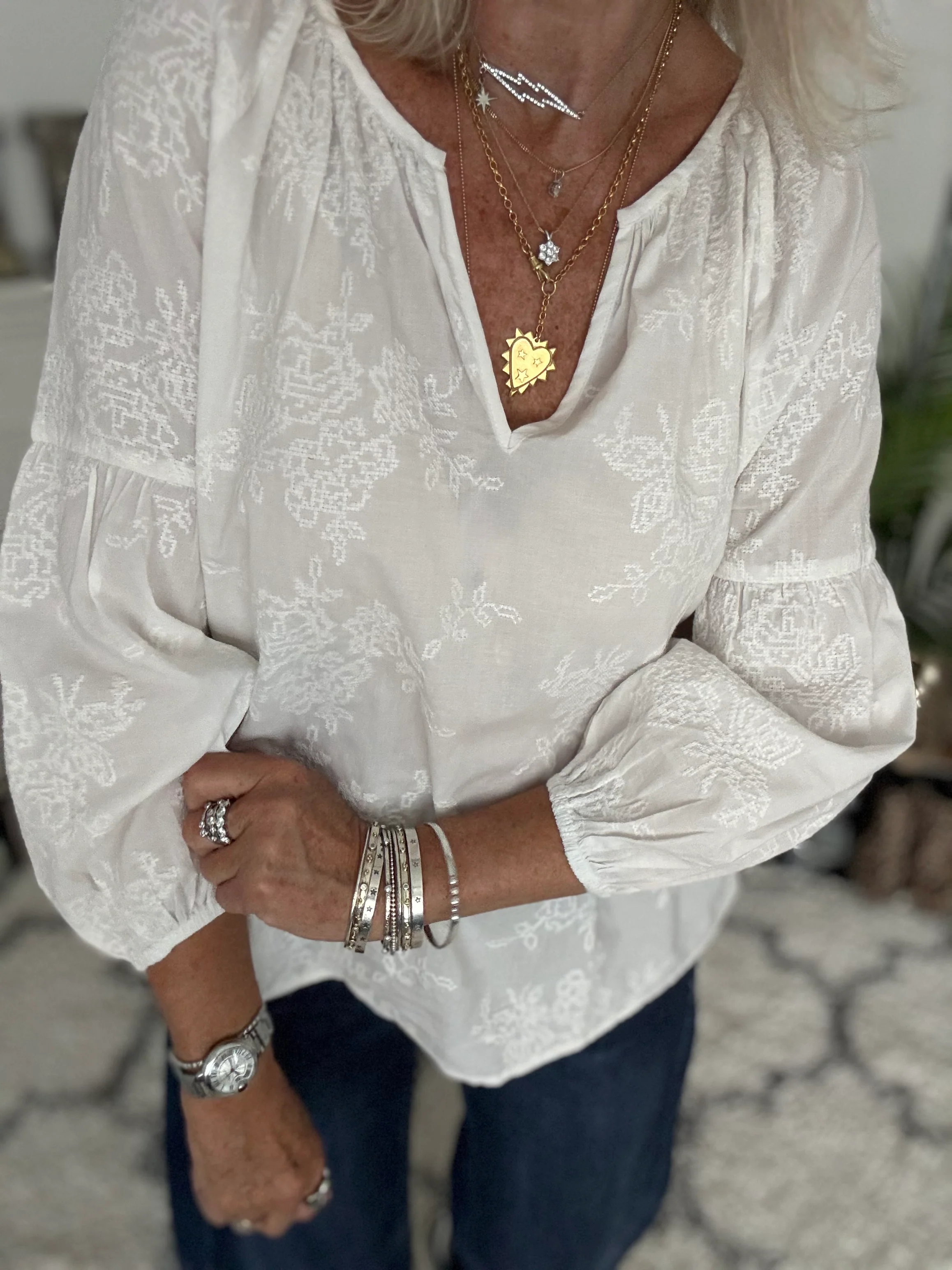 Luxe Embroidered Blouse in Ivory - Image 2