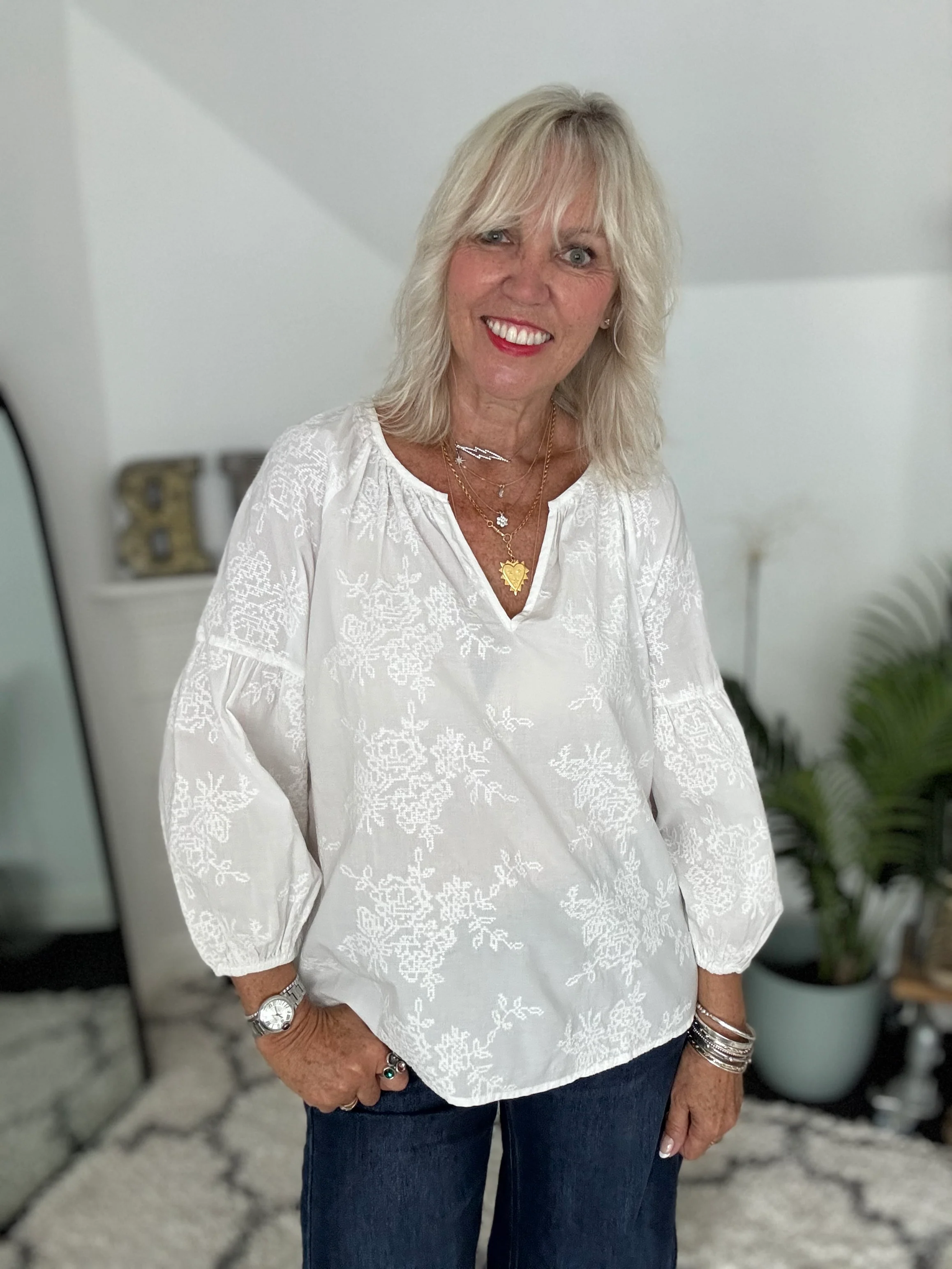 Luxe Embroidered Blouse in Ivory - Image 3