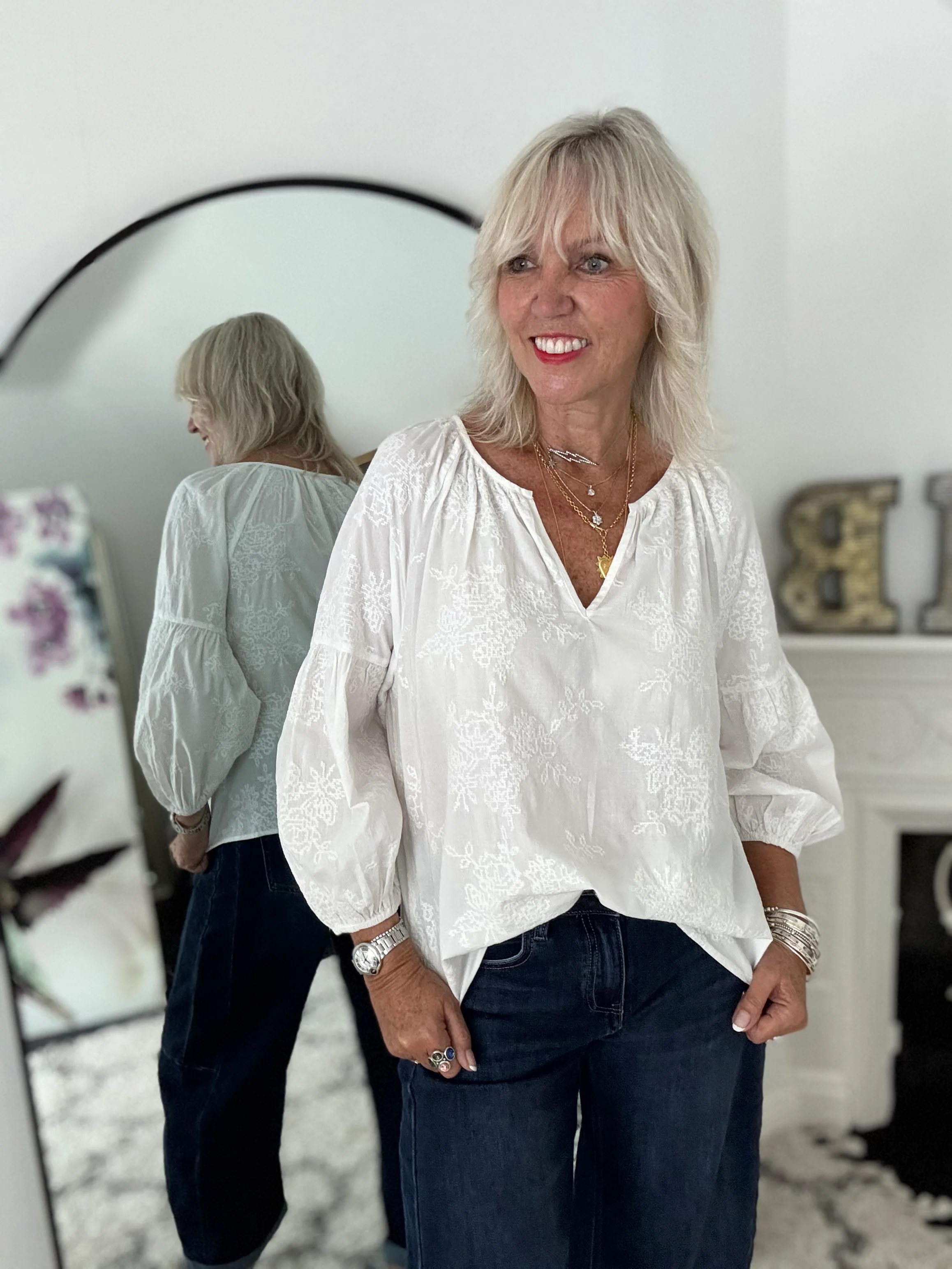 Luxe Embroidered Blouse in Ivory - Image 4