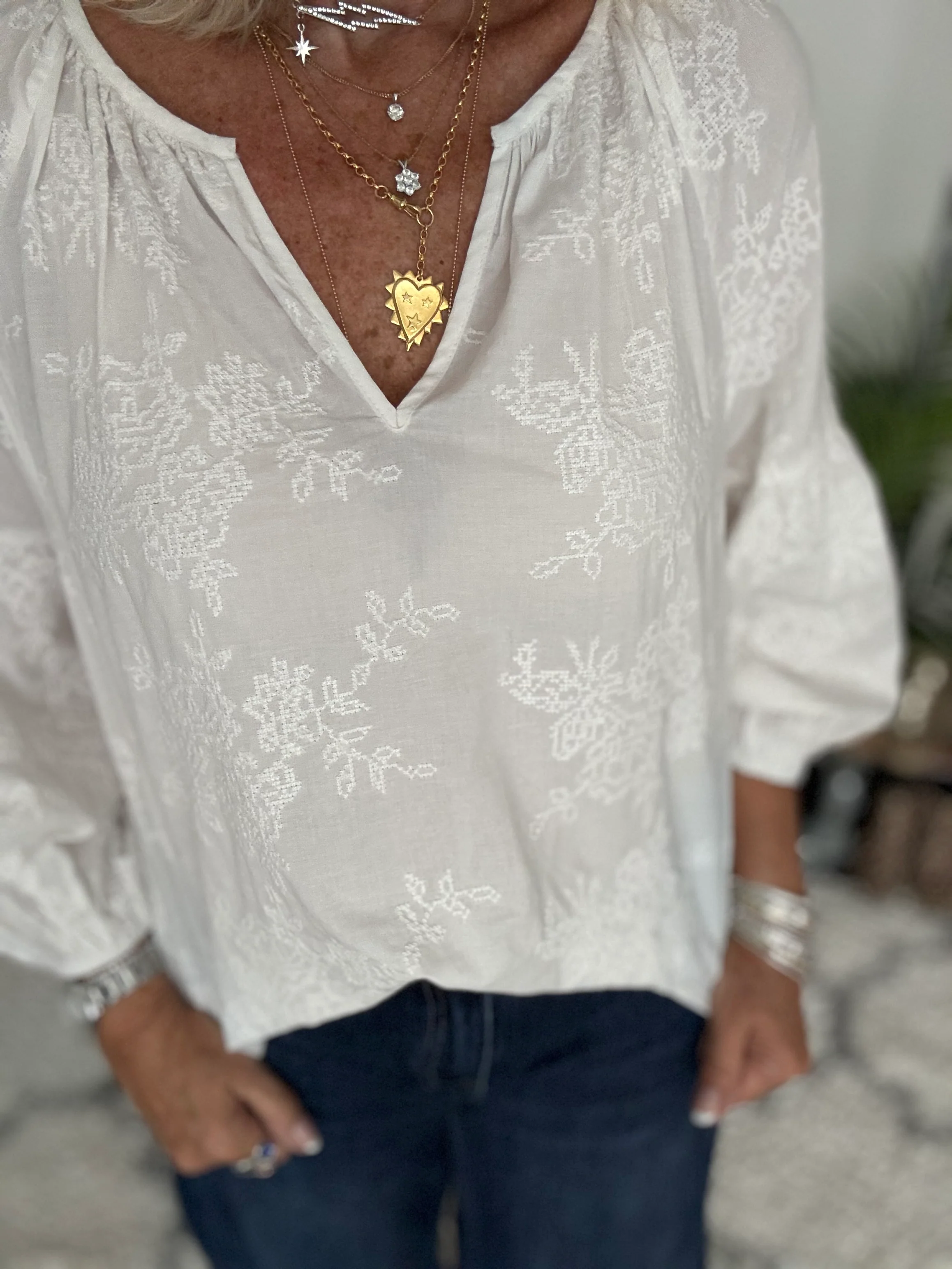 Luxe Embroidered Blouse in Ivory - Image 5