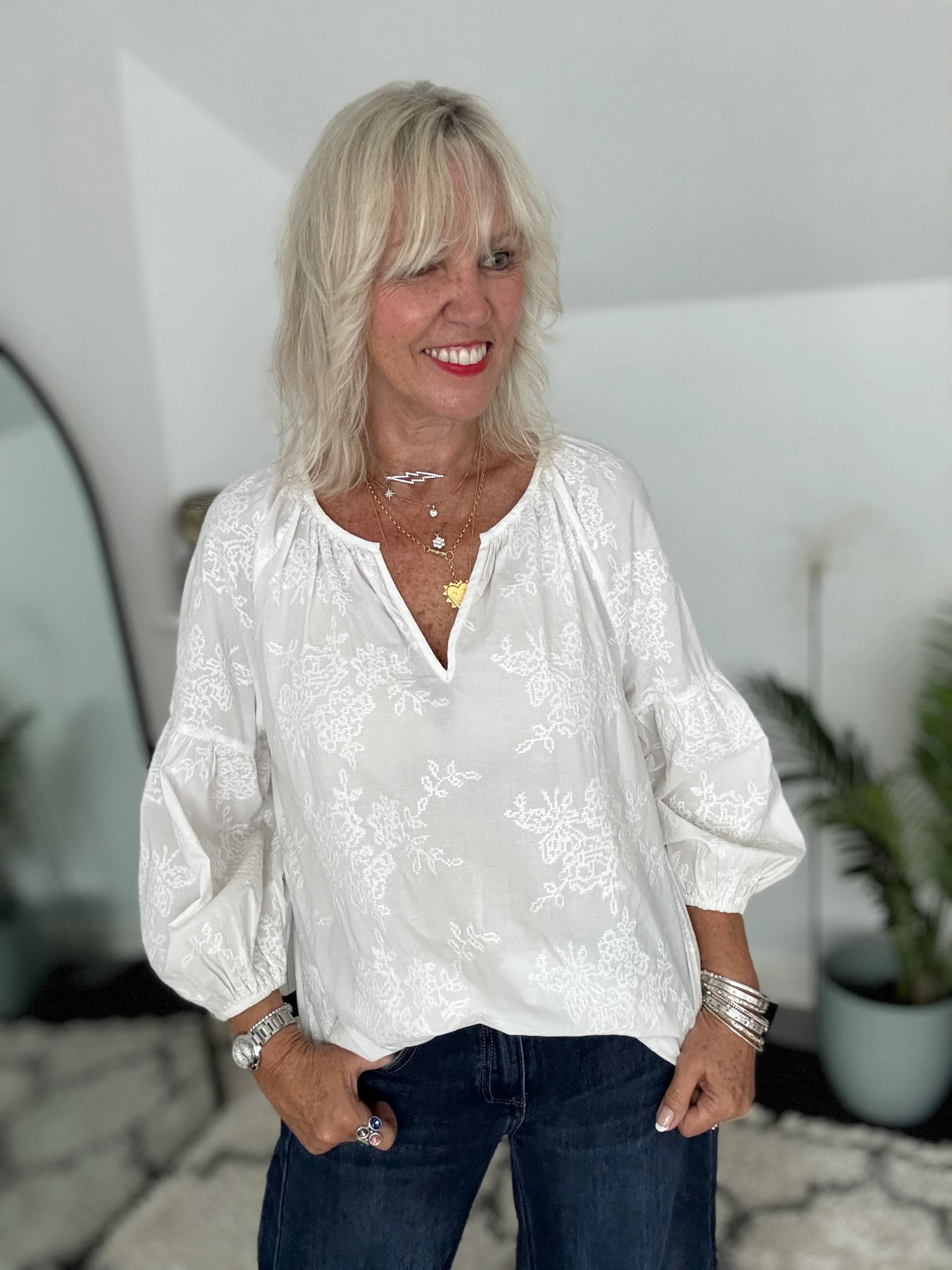 Luxe Embroidered Blouse in Ivory - Image 6