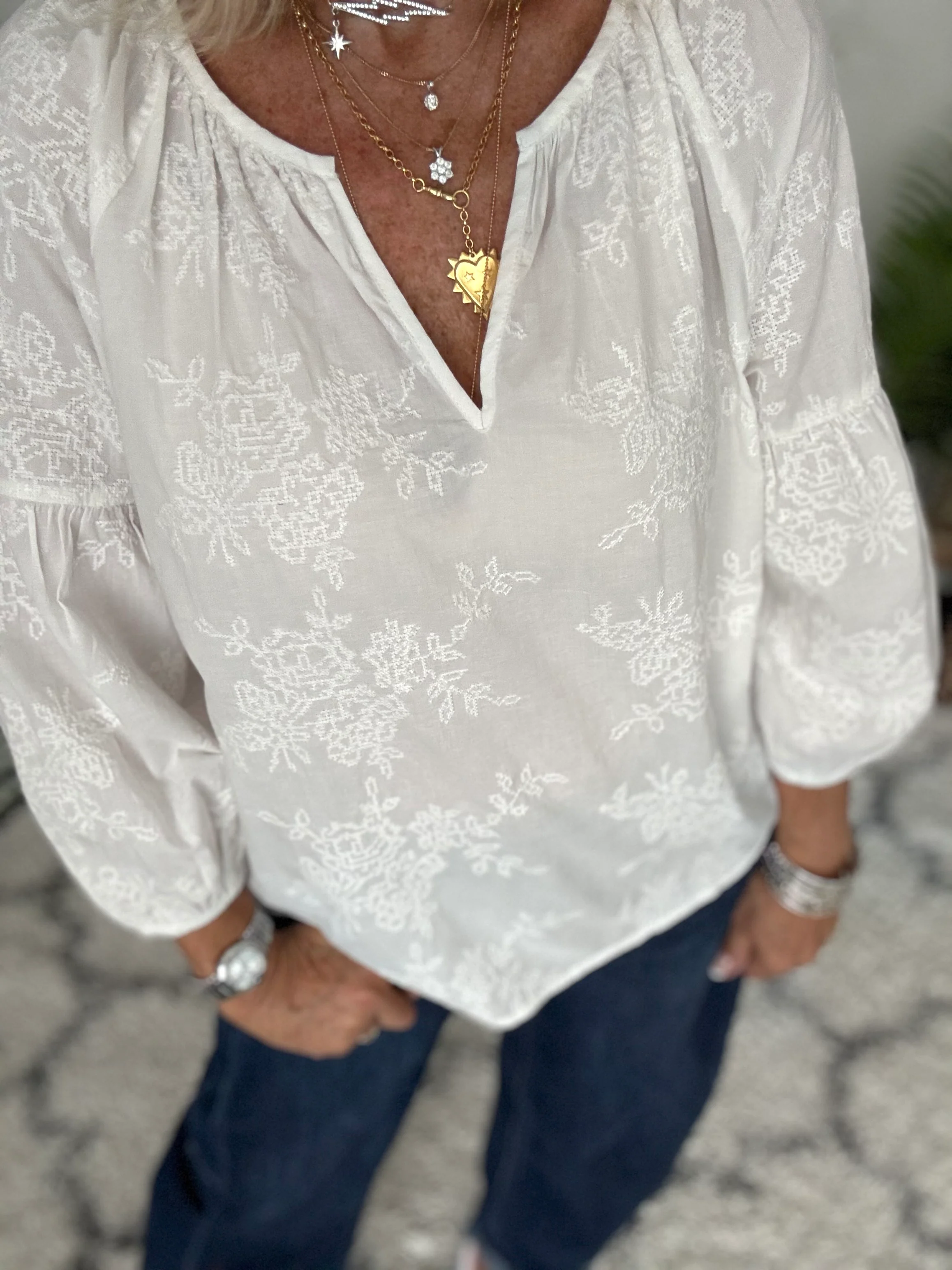 Luxe Embroidered Blouse in Ivory - Image 8