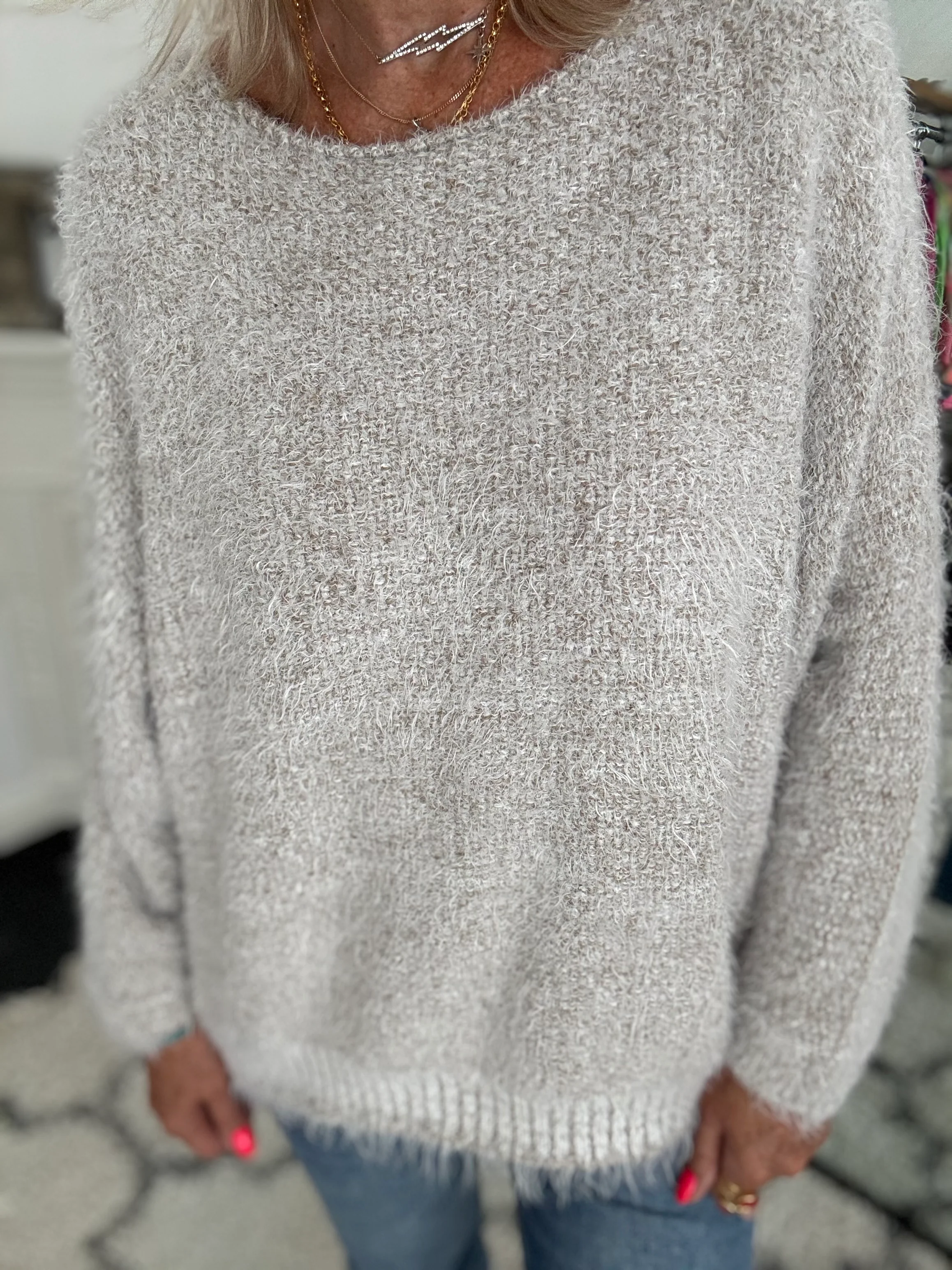 Luxe Fluffy Jumper in Light Mocha - Image 4