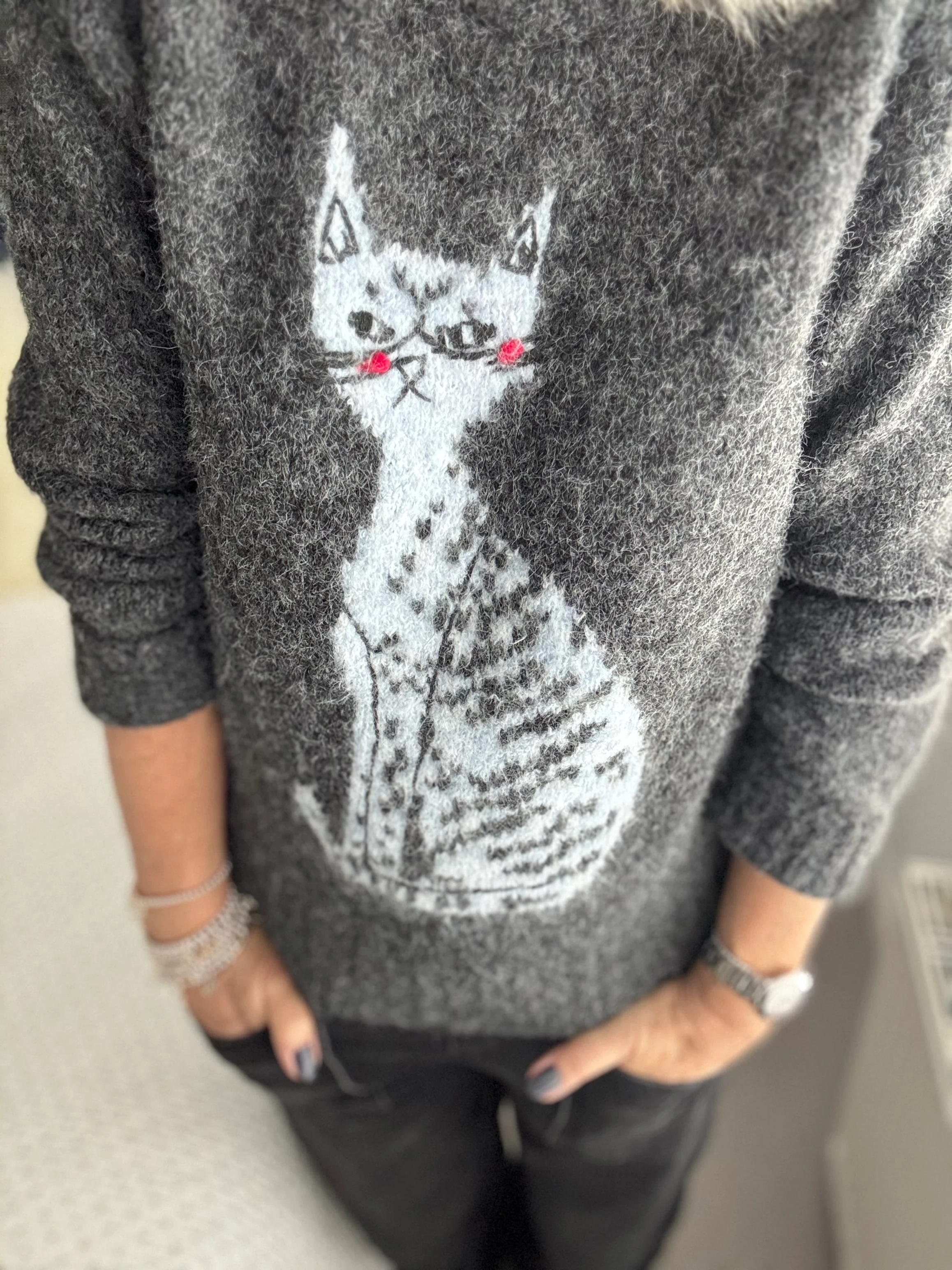 Luxe Jumper with Cat in Charcoal - Image 2