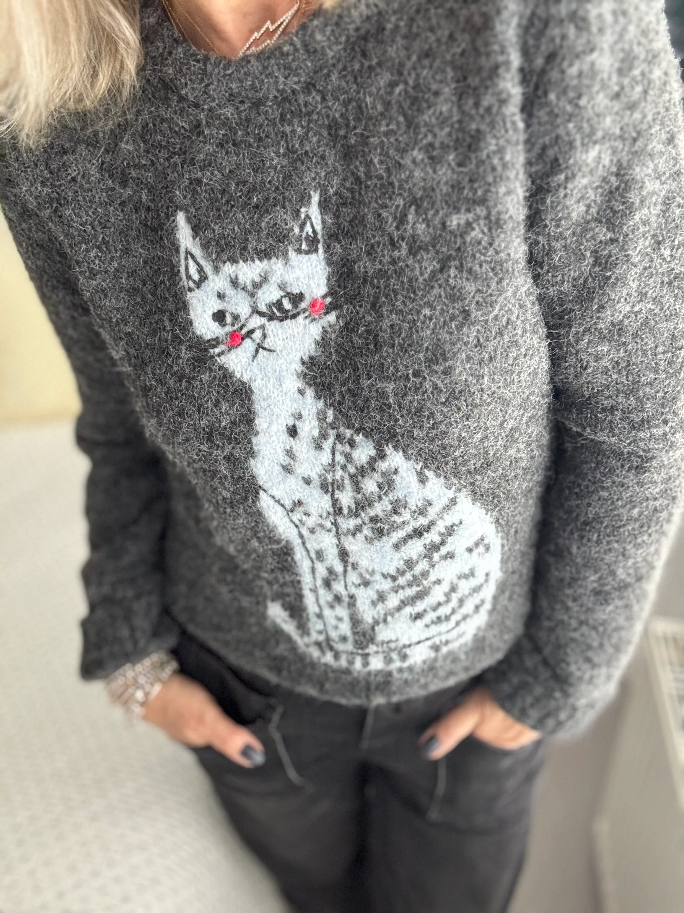 Luxe Jumper with Cat in Charcoal - Image 4