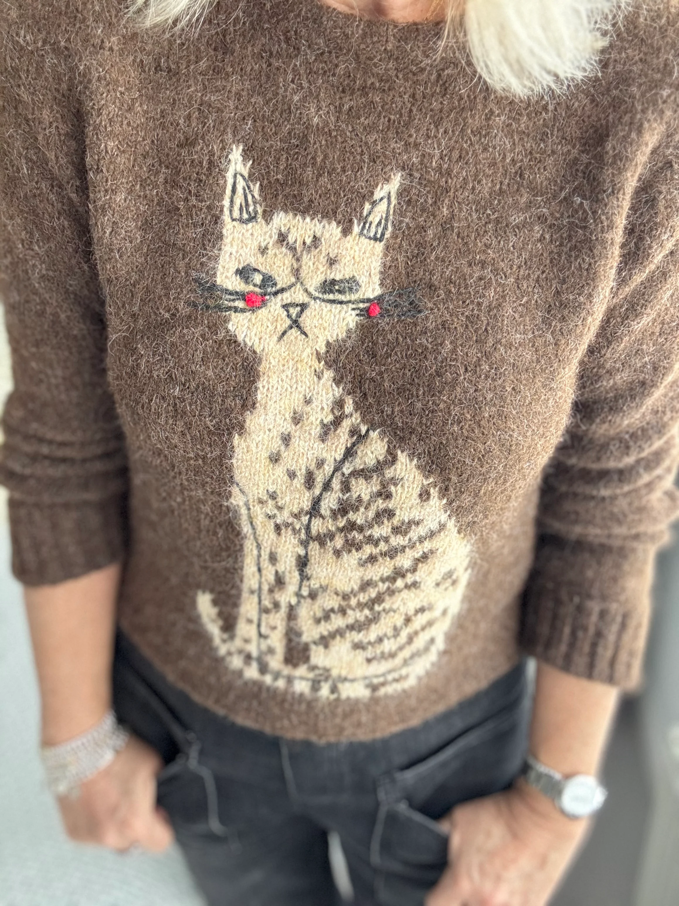 Luxe Jumper with Cat in Cocoa - Image 2