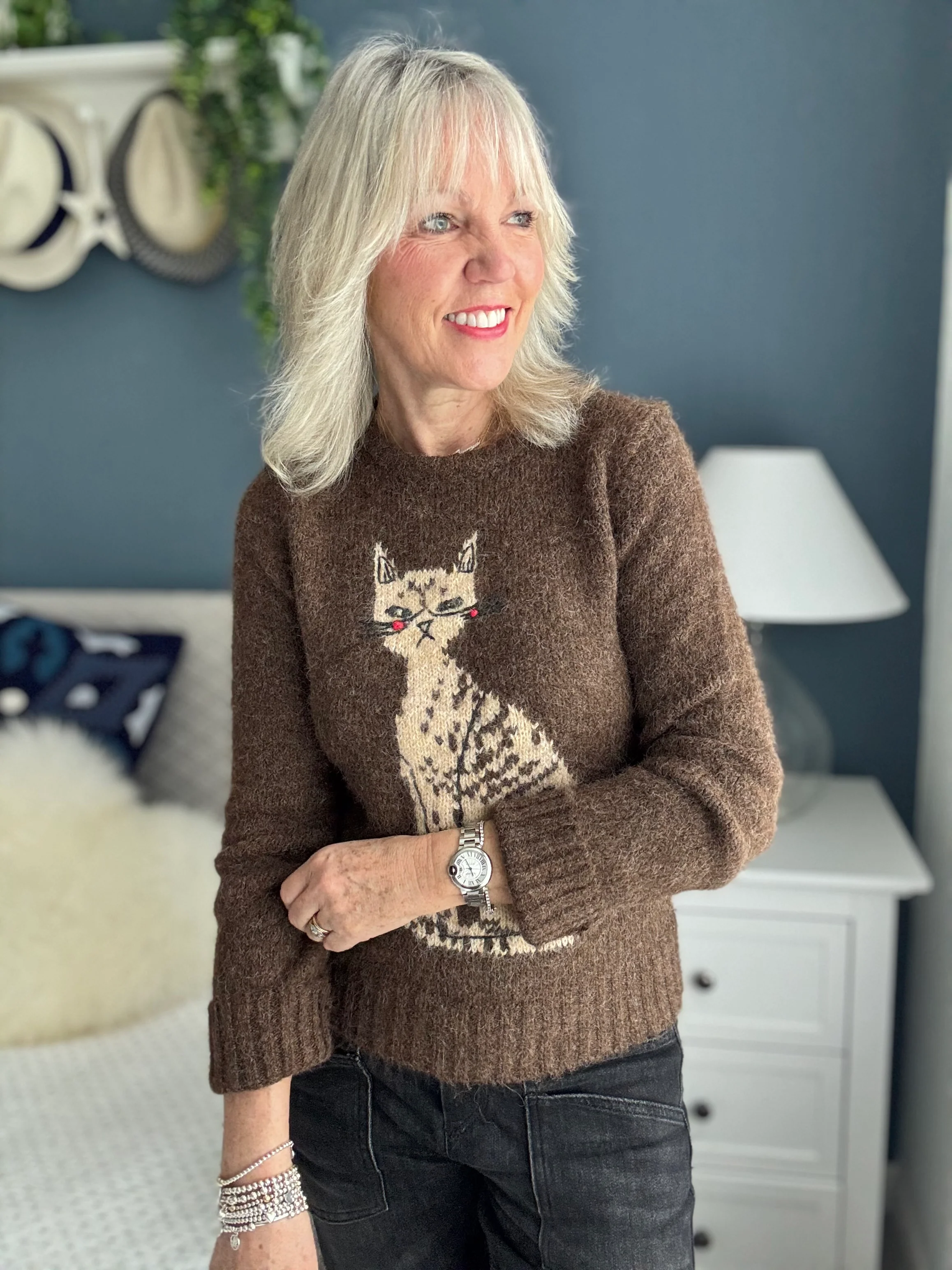Luxe Jumper with Cat in Cocoa - Image 3