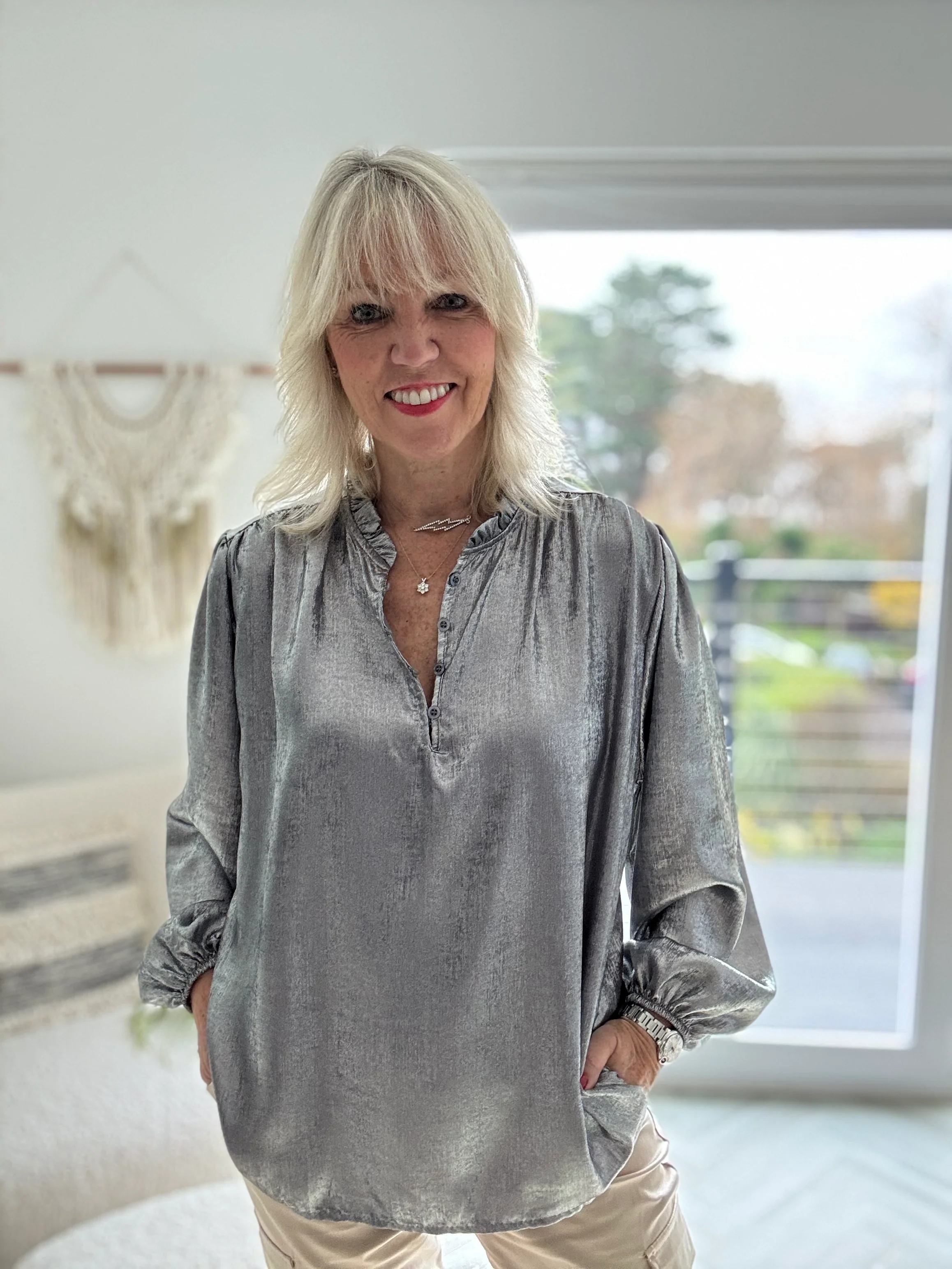 Luxe Metallic Blouse in Silver - Image 3