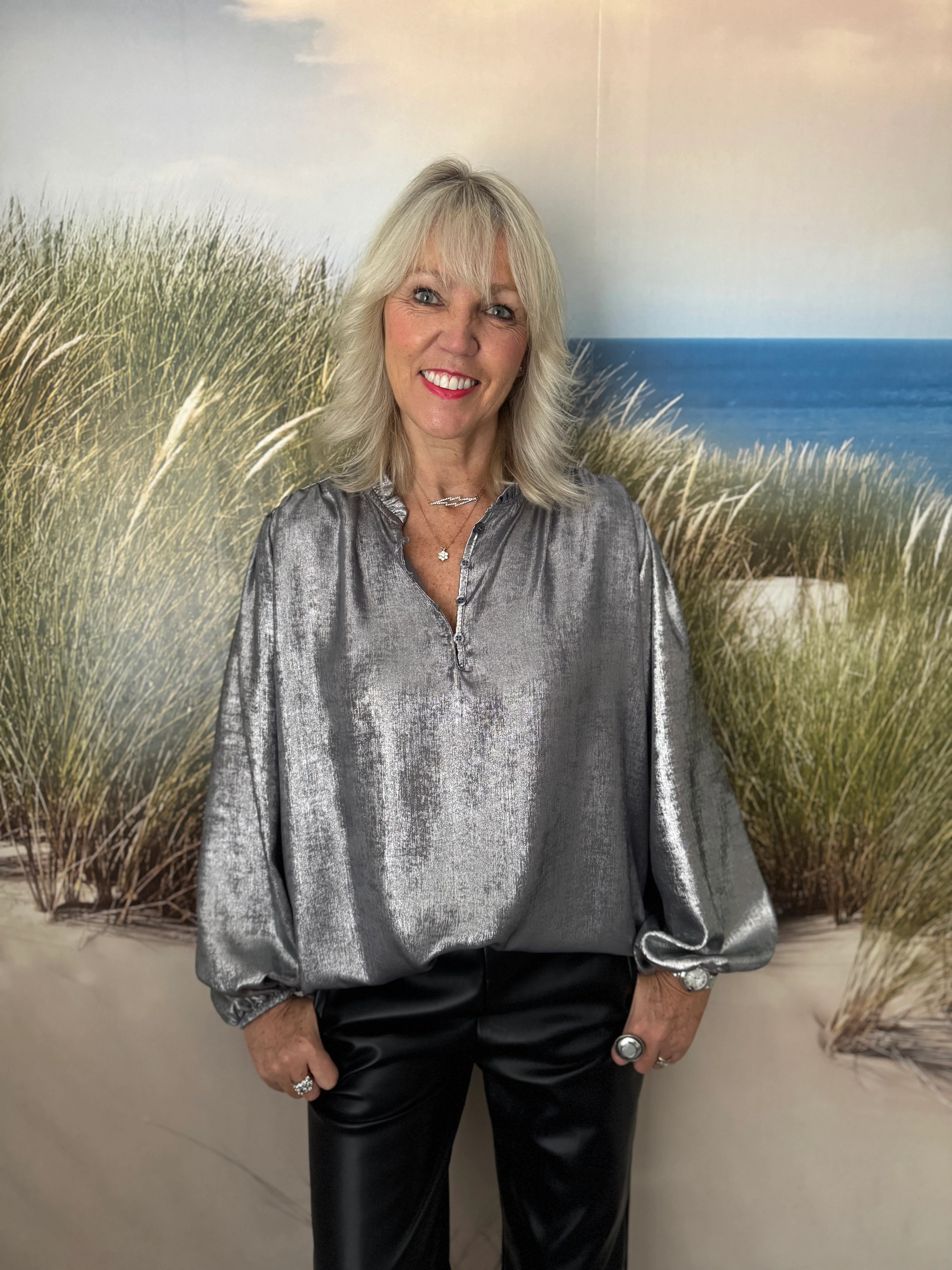 Luxe Metallic Blouse in Silver - Image 6