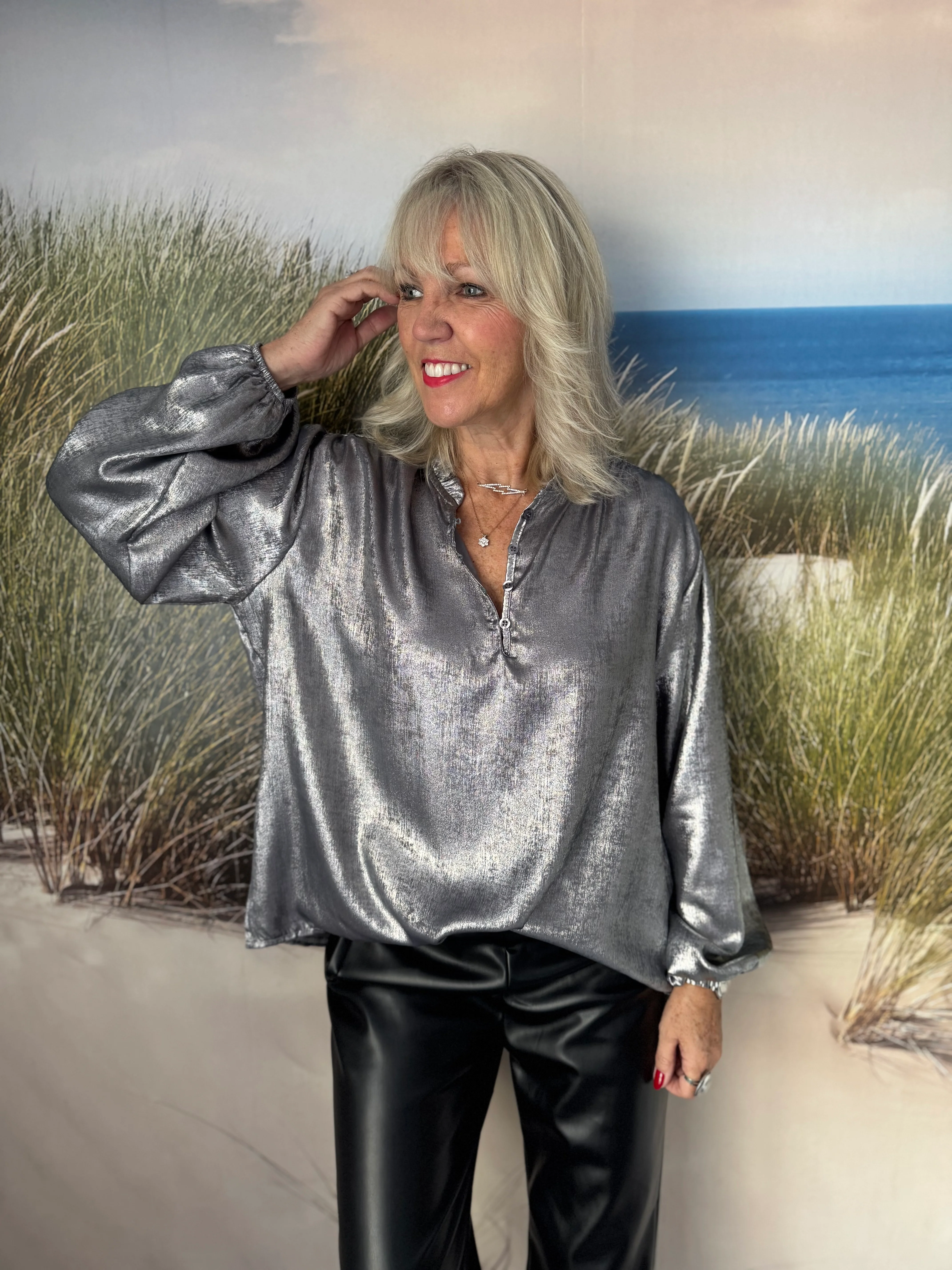 Luxe Metallic Blouse in Silver - Image 7