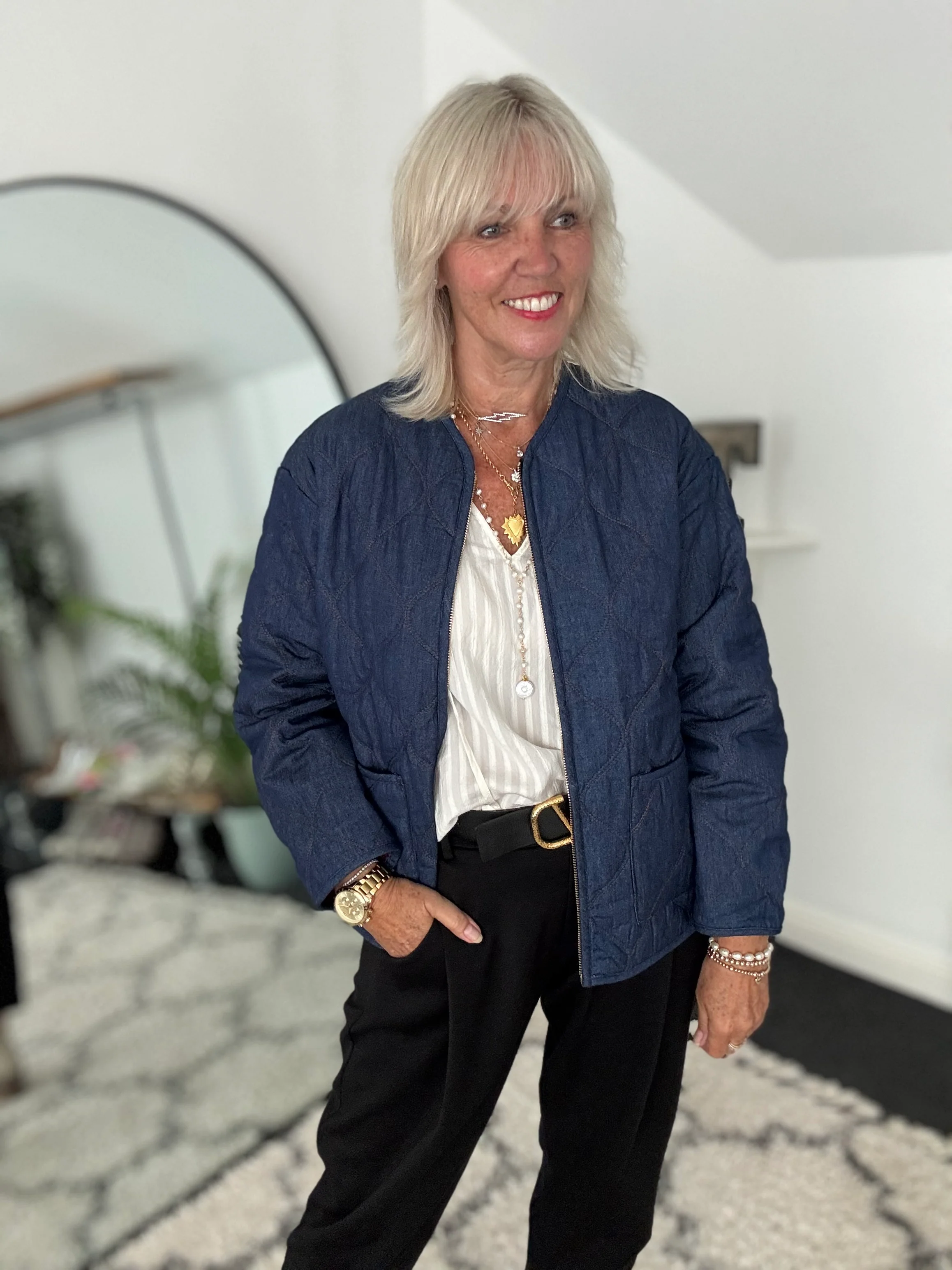 Luxe Quilted Jacket in Deep Denim - Image 10