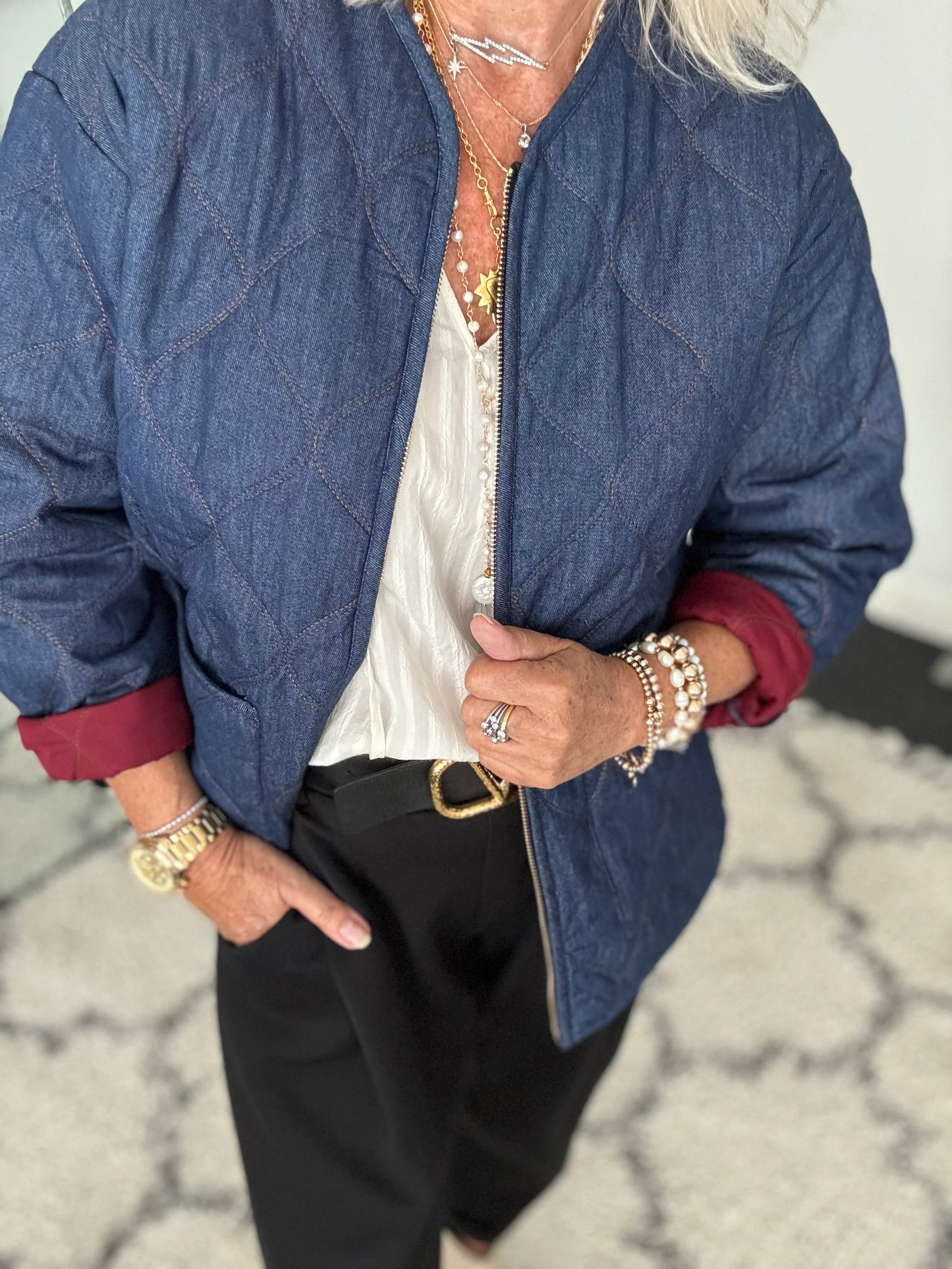 Luxe Quilted Jacket in Deep Denim - Image 11