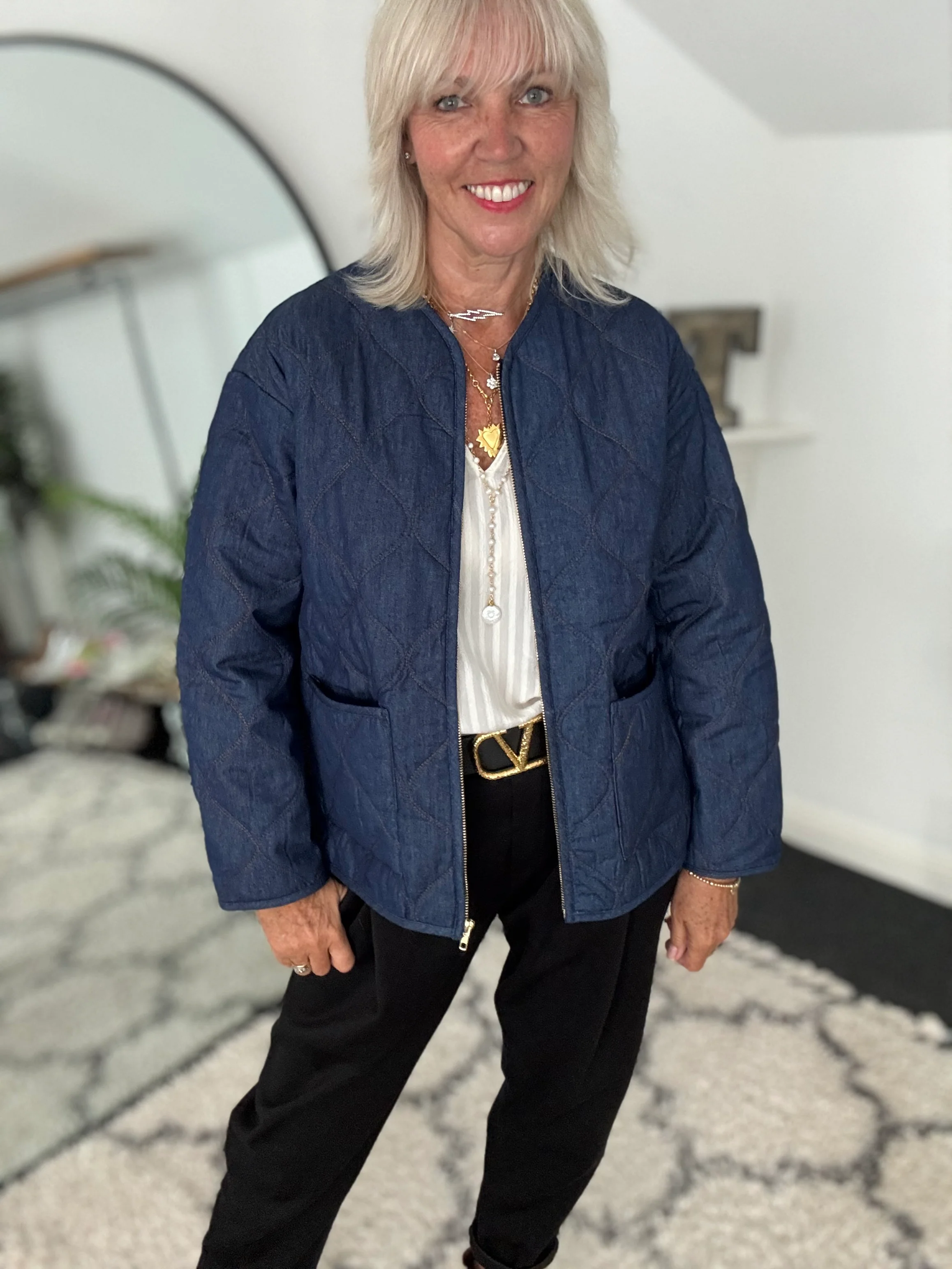 Luxe Quilted Jacket in Deep Denim - Image 12