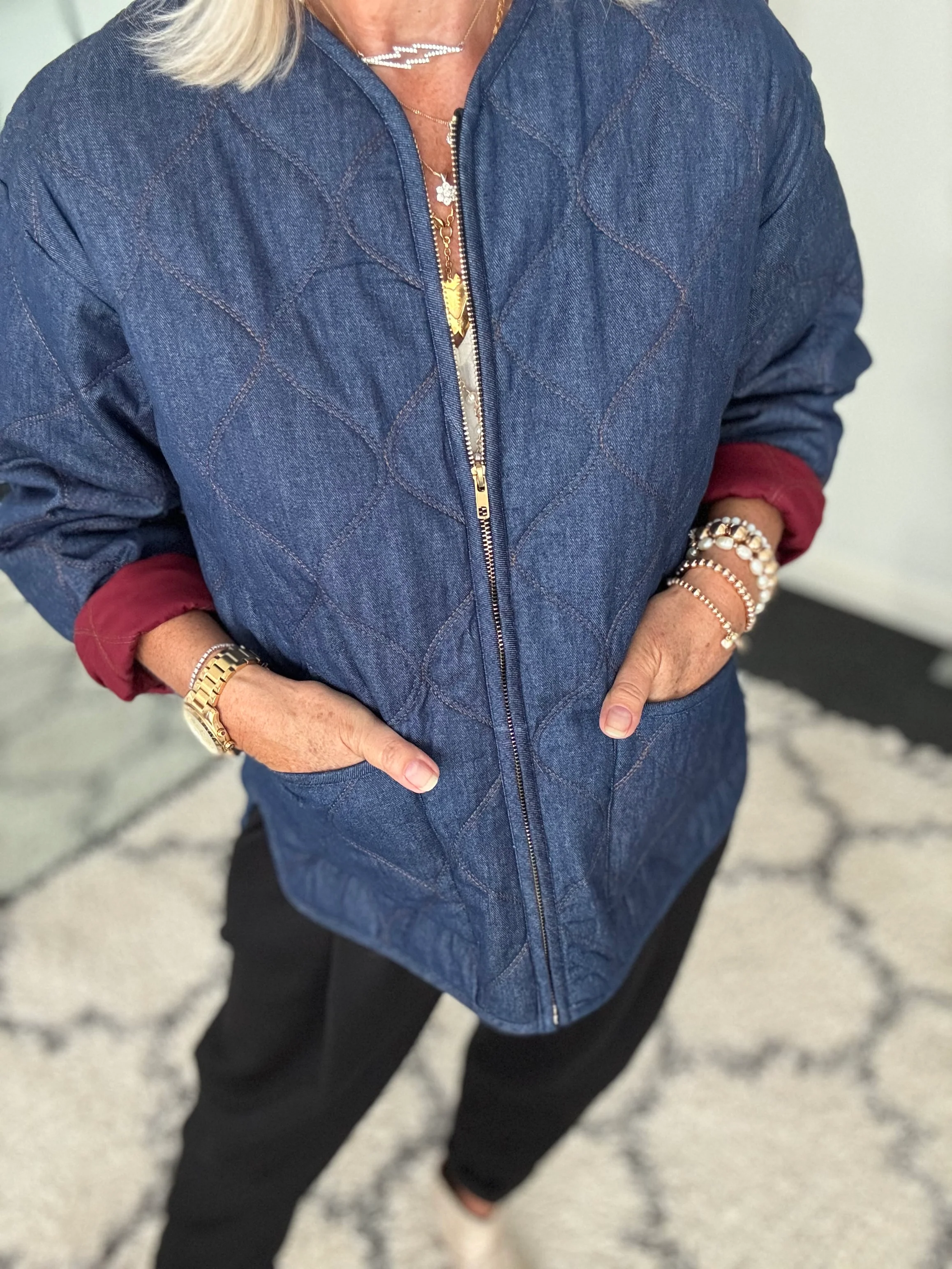 Luxe Quilted Jacket in Deep Denim - Image 3