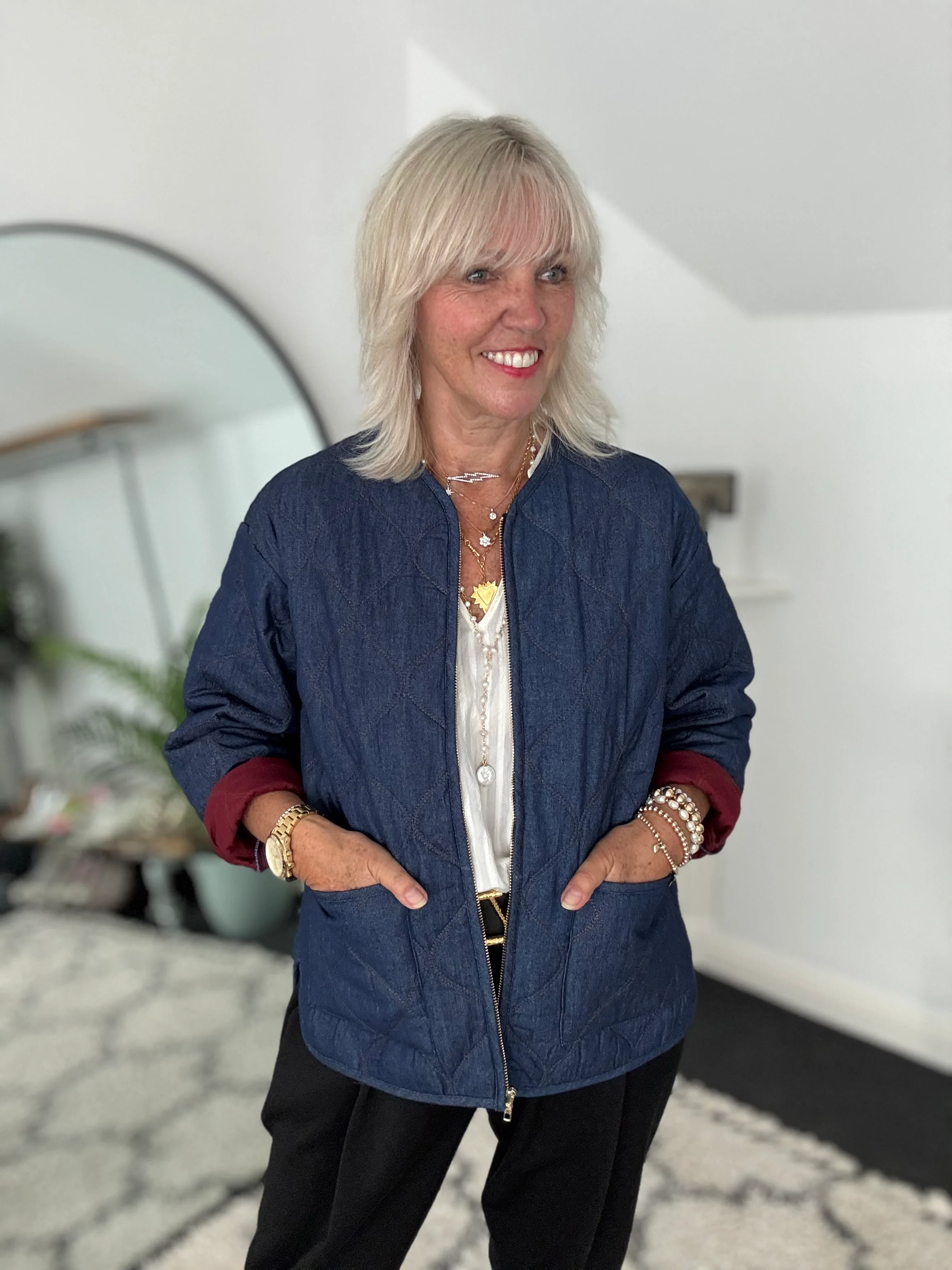 Luxe Quilted Jacket in Deep Denim - Image 6