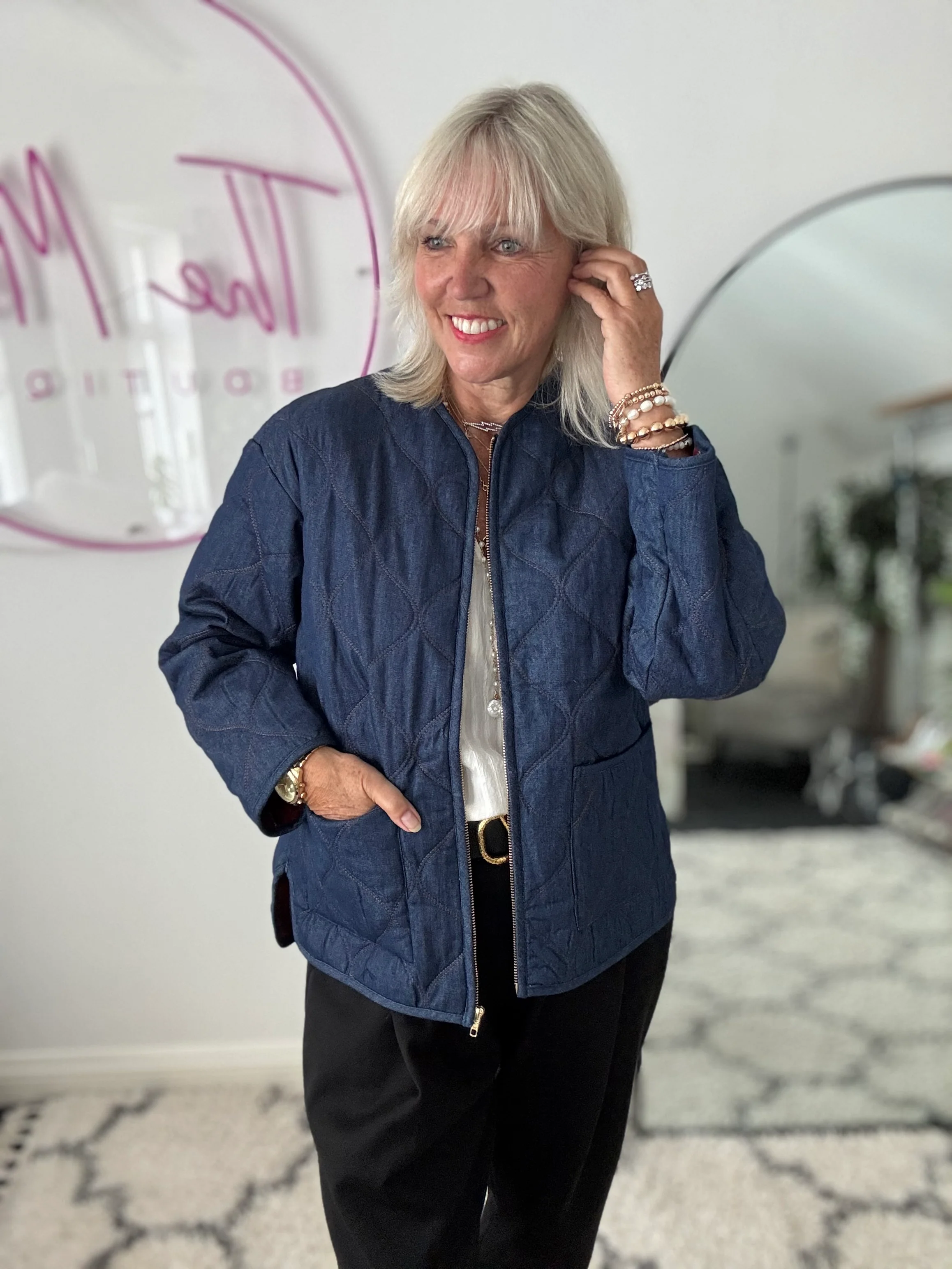 Luxe Quilted Jacket in Deep Denim - Image 7