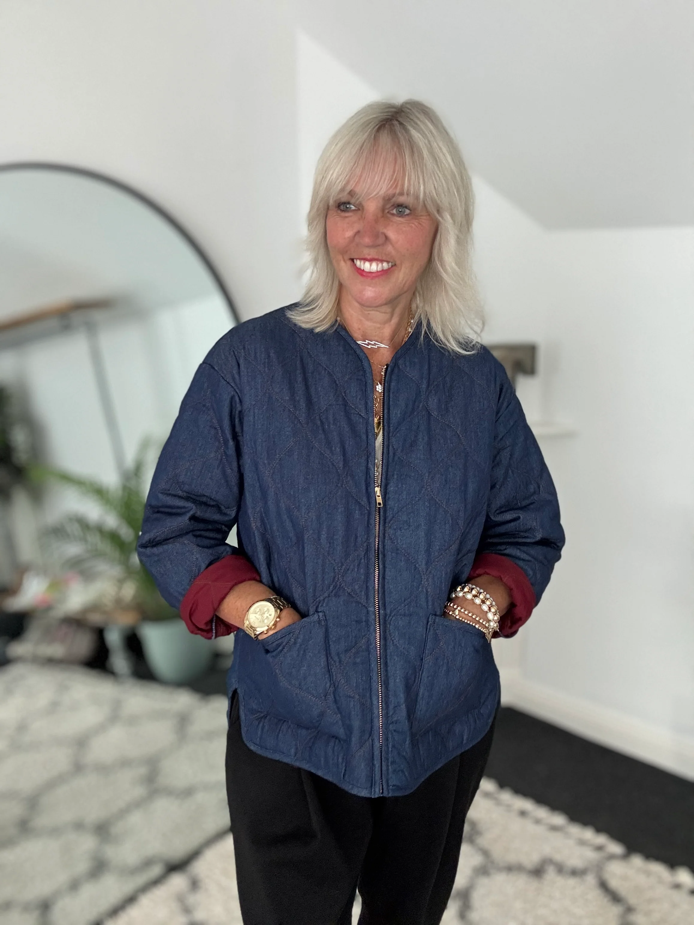 Luxe Quilted Jacket in Deep Denim - Image 9