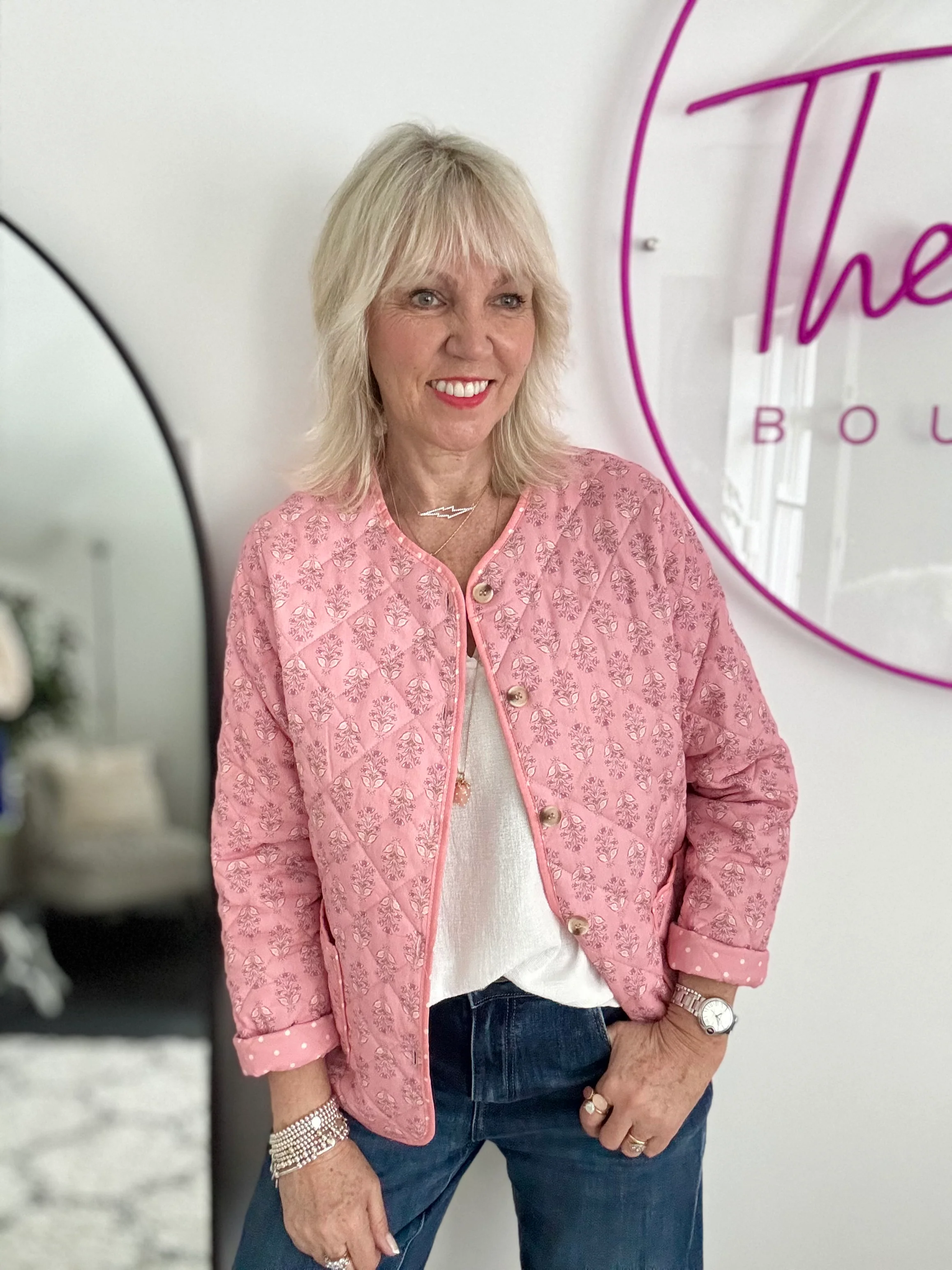Luxe Quilted Jacket in Pink - Image 3