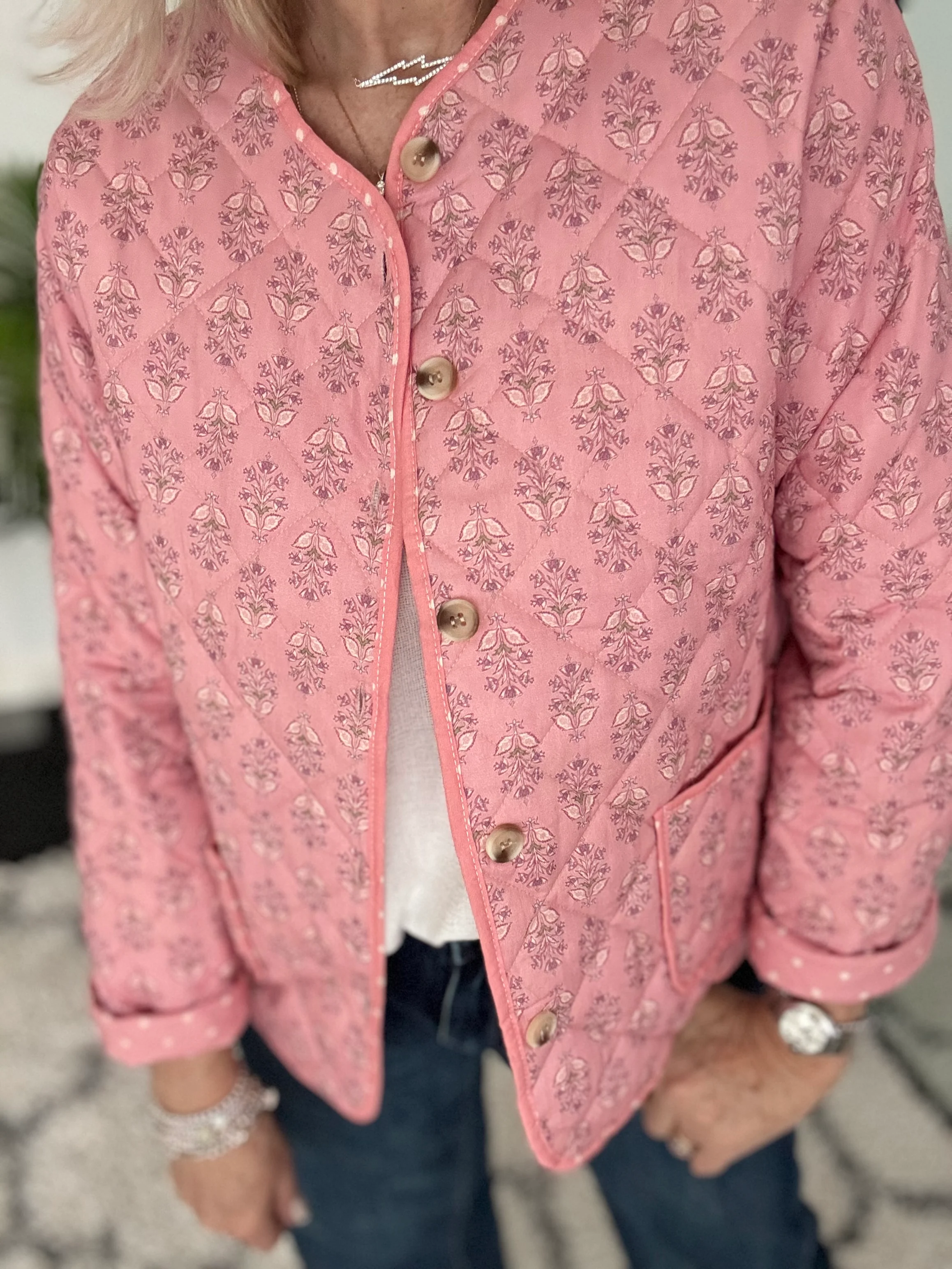 Luxe Quilted Jacket in Pink - Image 5