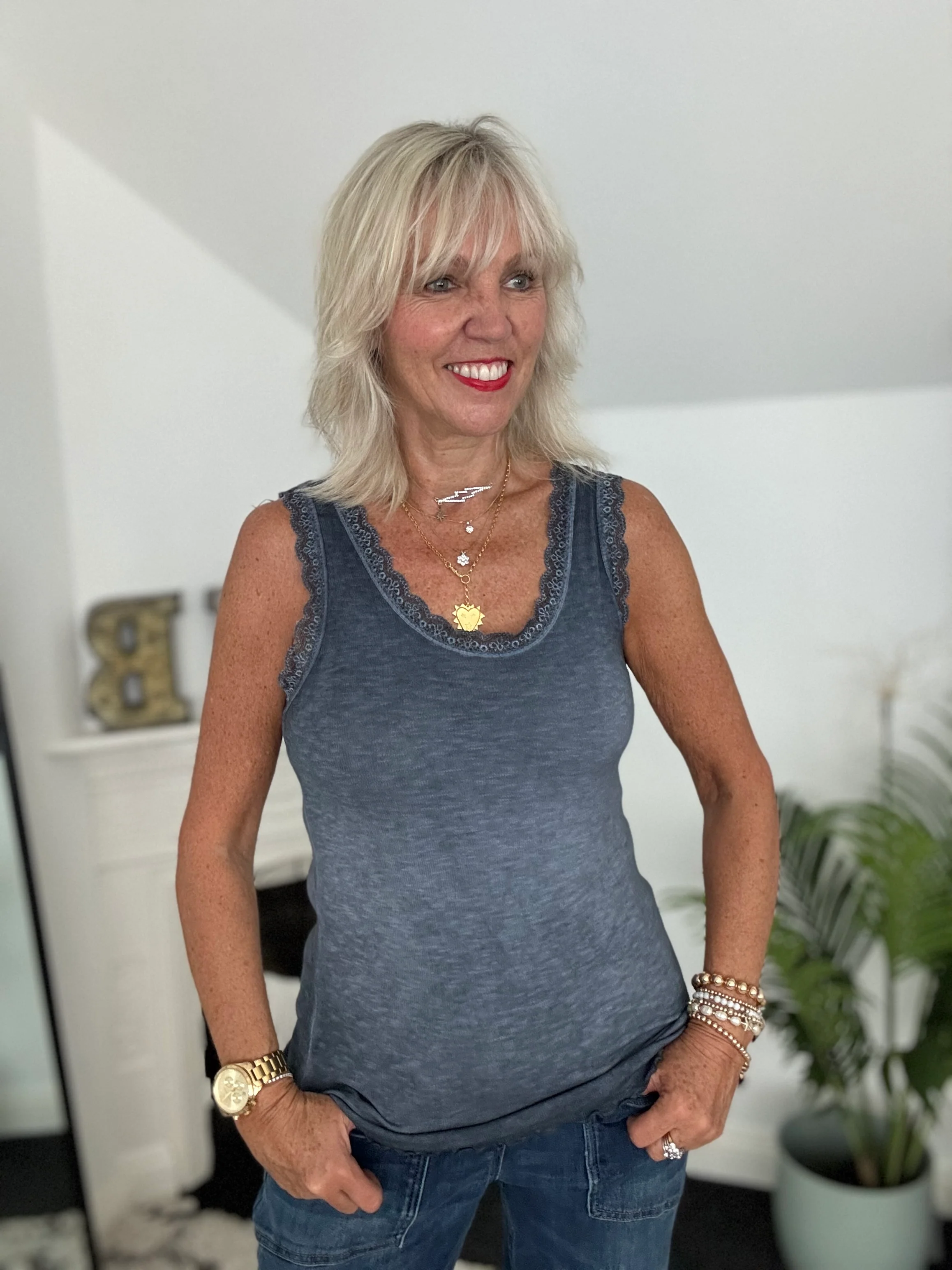 Luxe Ribbed Vest in Dark Vintage Blue
