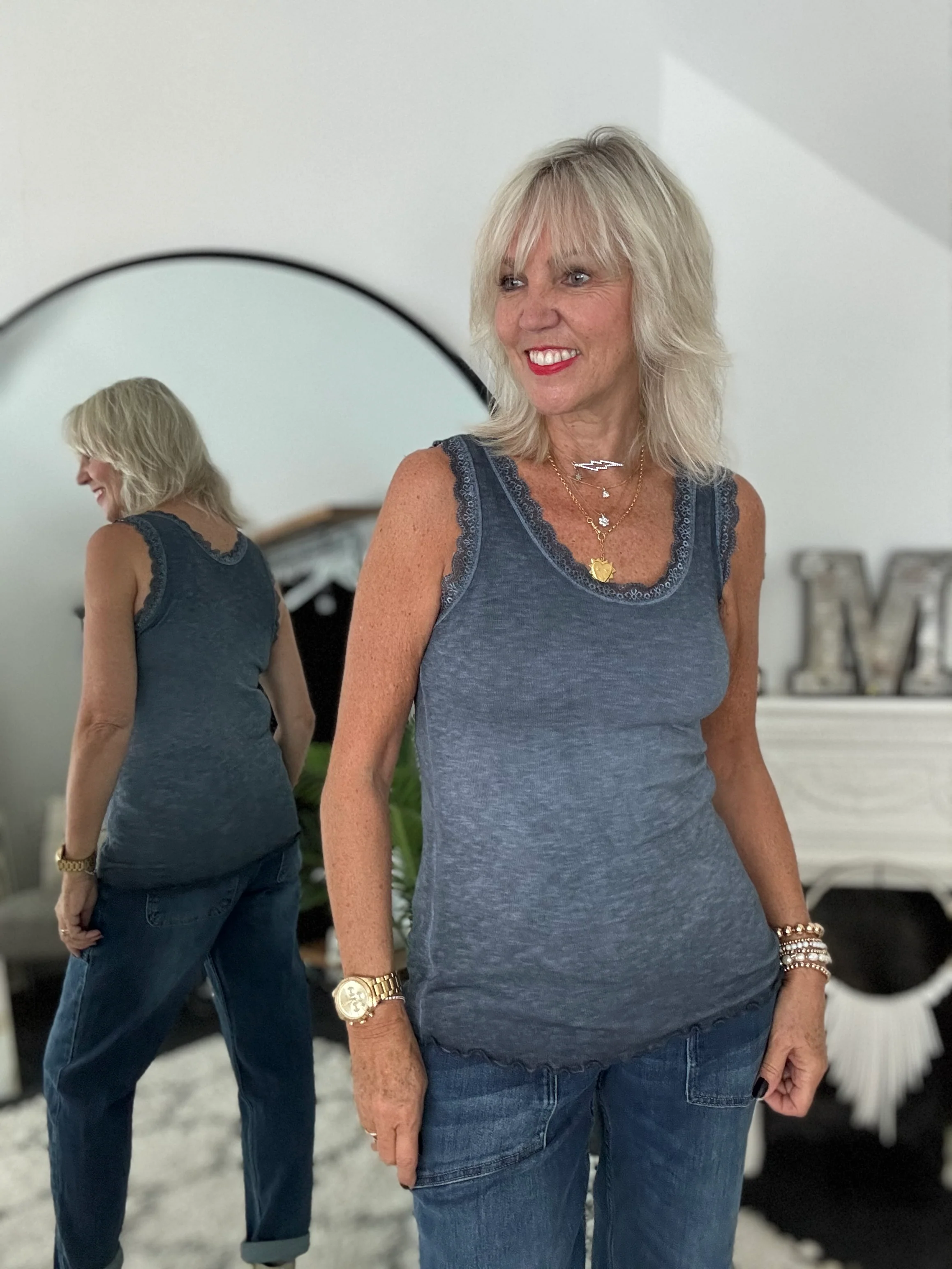 Luxe Ribbed Vest in Dark Vintage Blue - Image 3