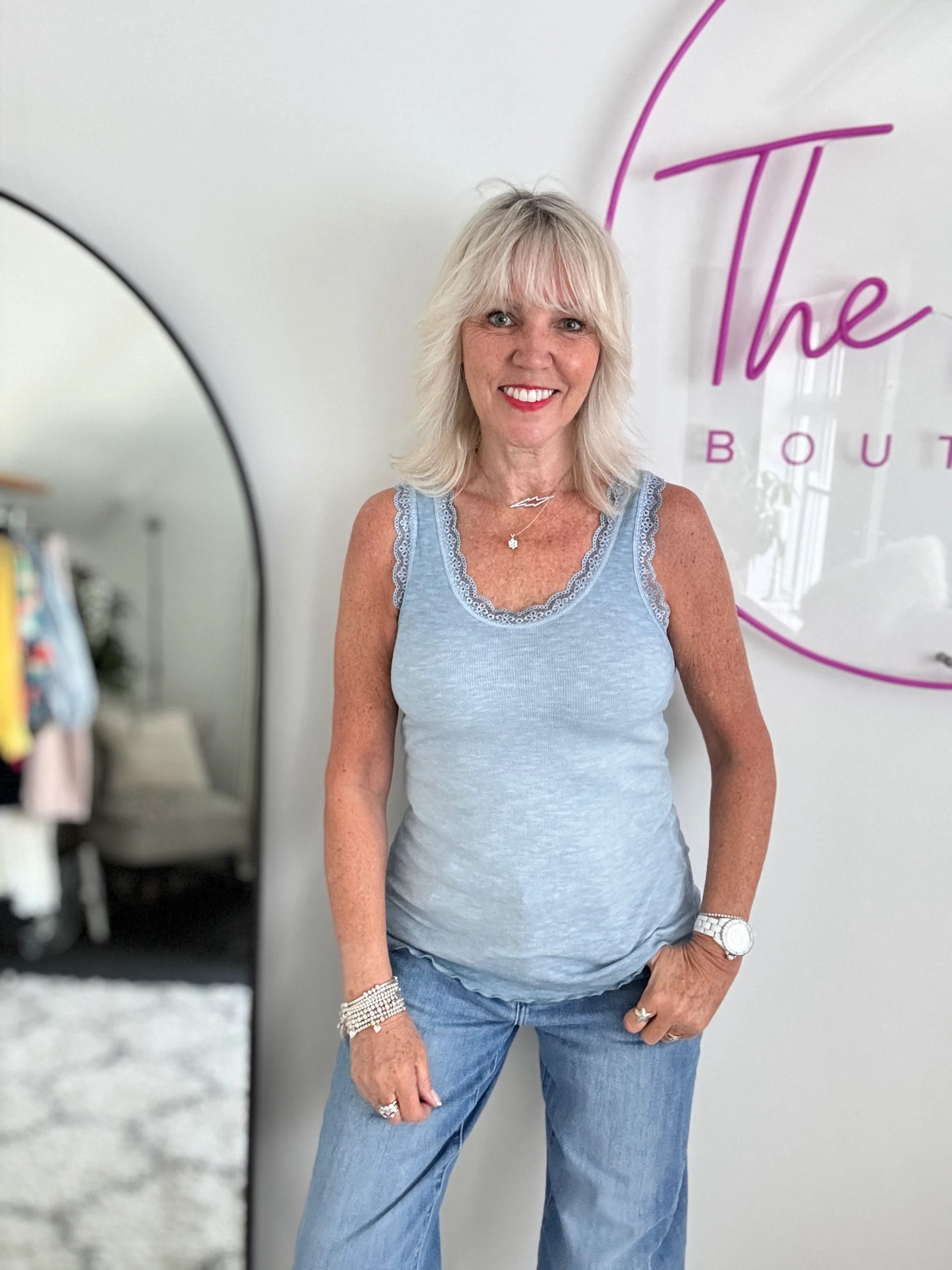 Luxe Ribbed Vest in Light Vintage Blue