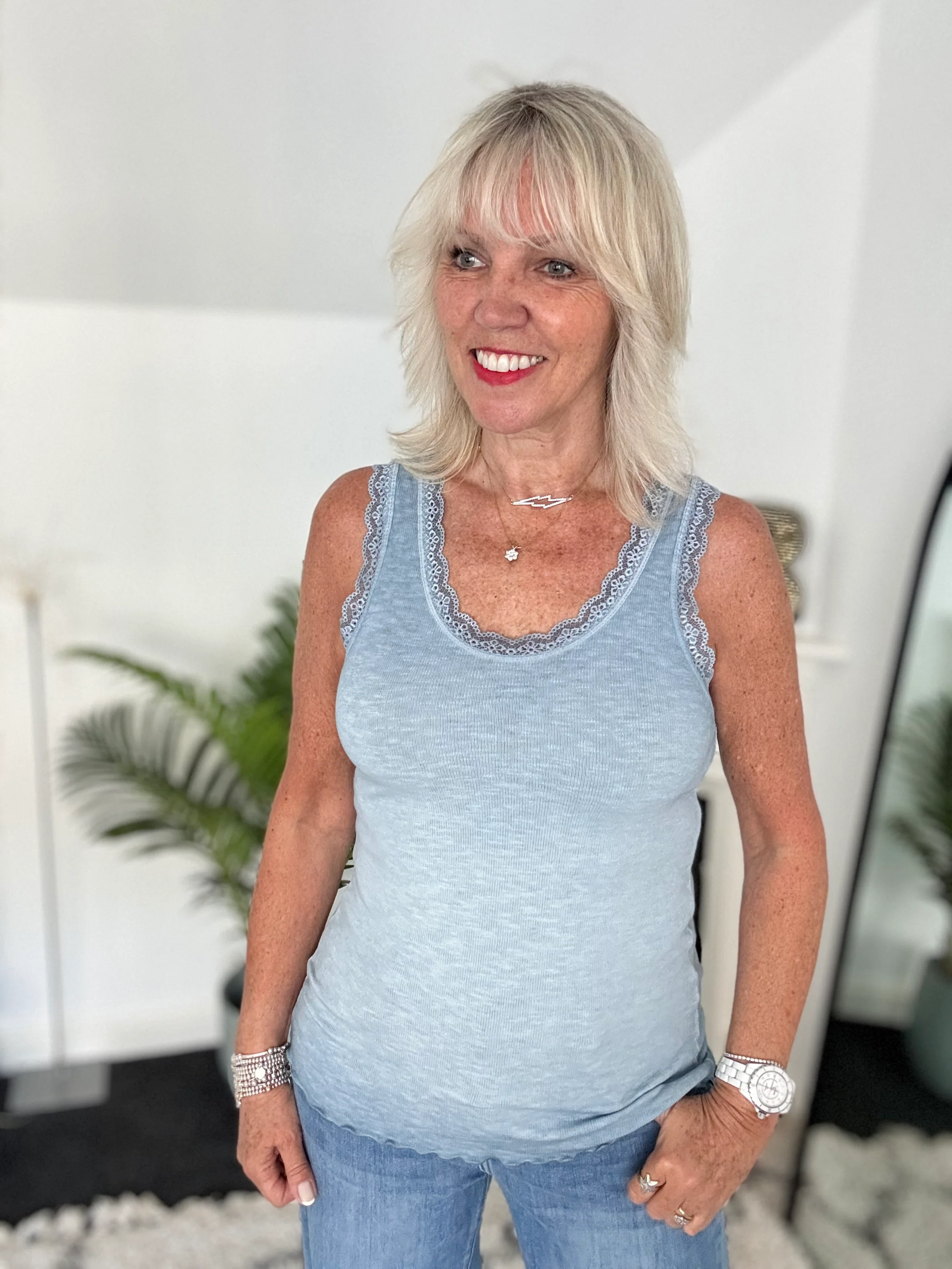 Luxe Ribbed Vest in Light Vintage Blue - Image 3