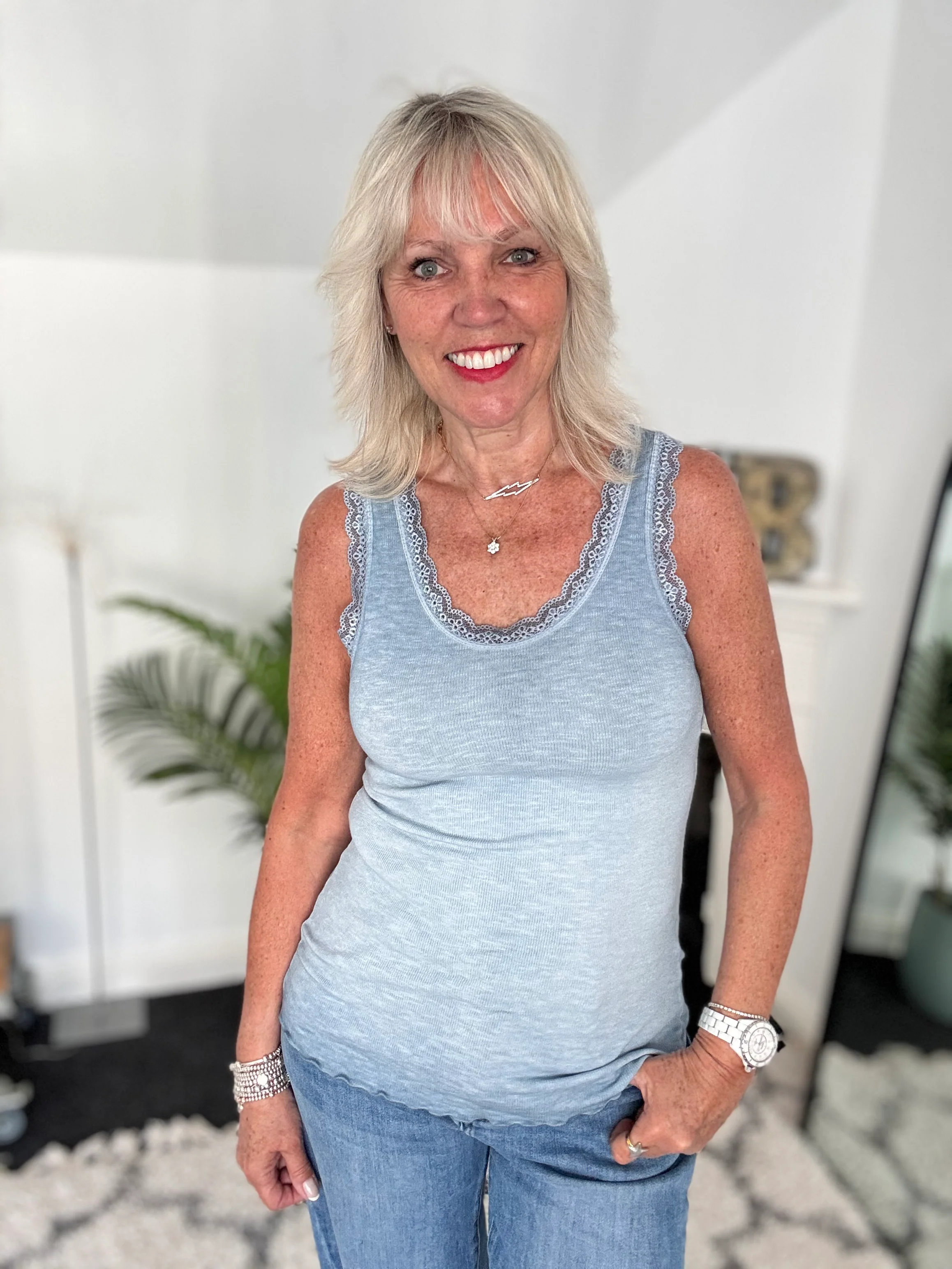 Luxe Ribbed Vest in Light Vintage Blue - Image 4
