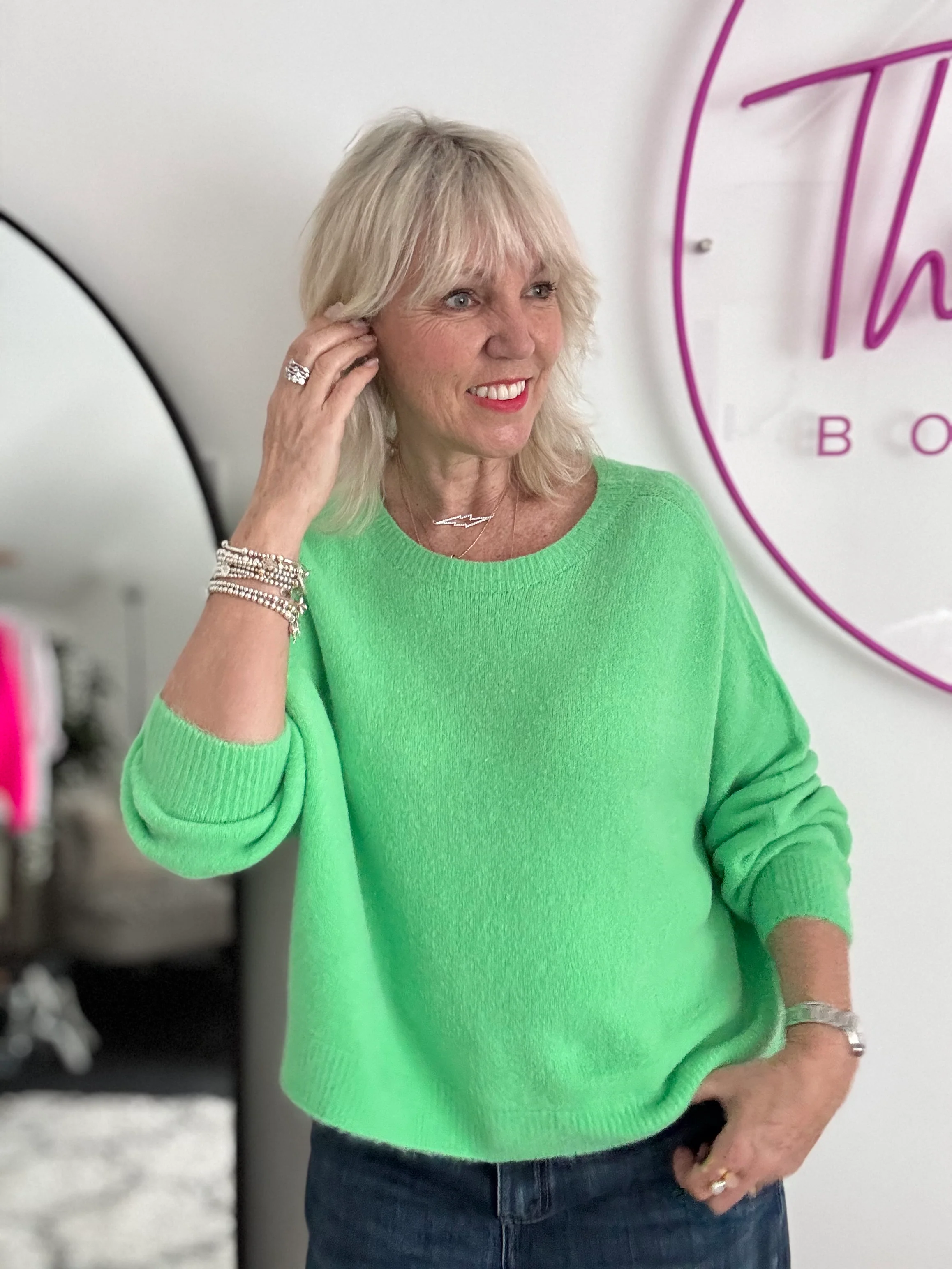 Luxe Slouchy Alpaca Jumper in Bright Green