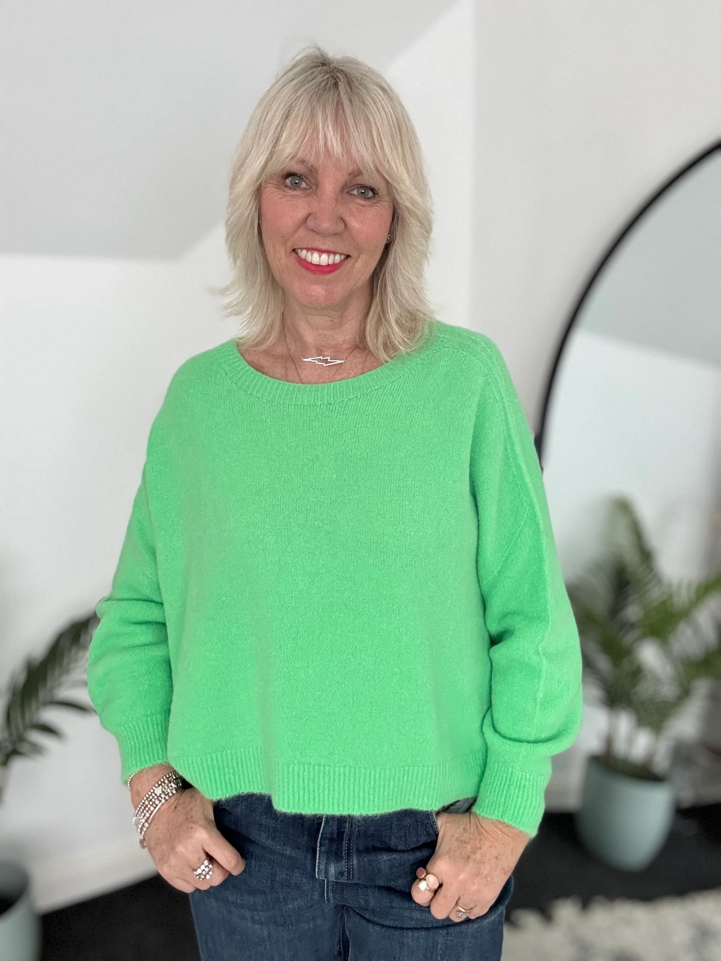 Luxe Slouchy Alpaca Jumper in Bright Green - Image 3