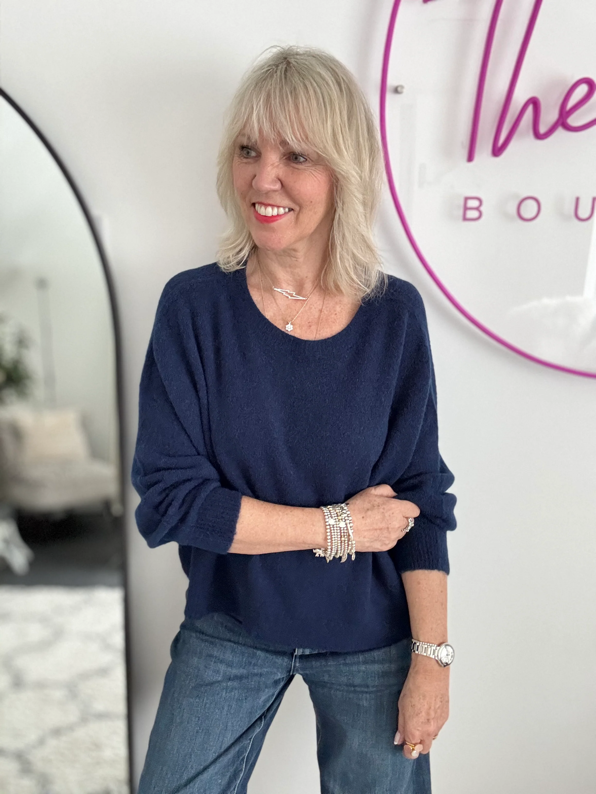 Luxe Slouchy Alpaca Jumper in Navy - Image 3