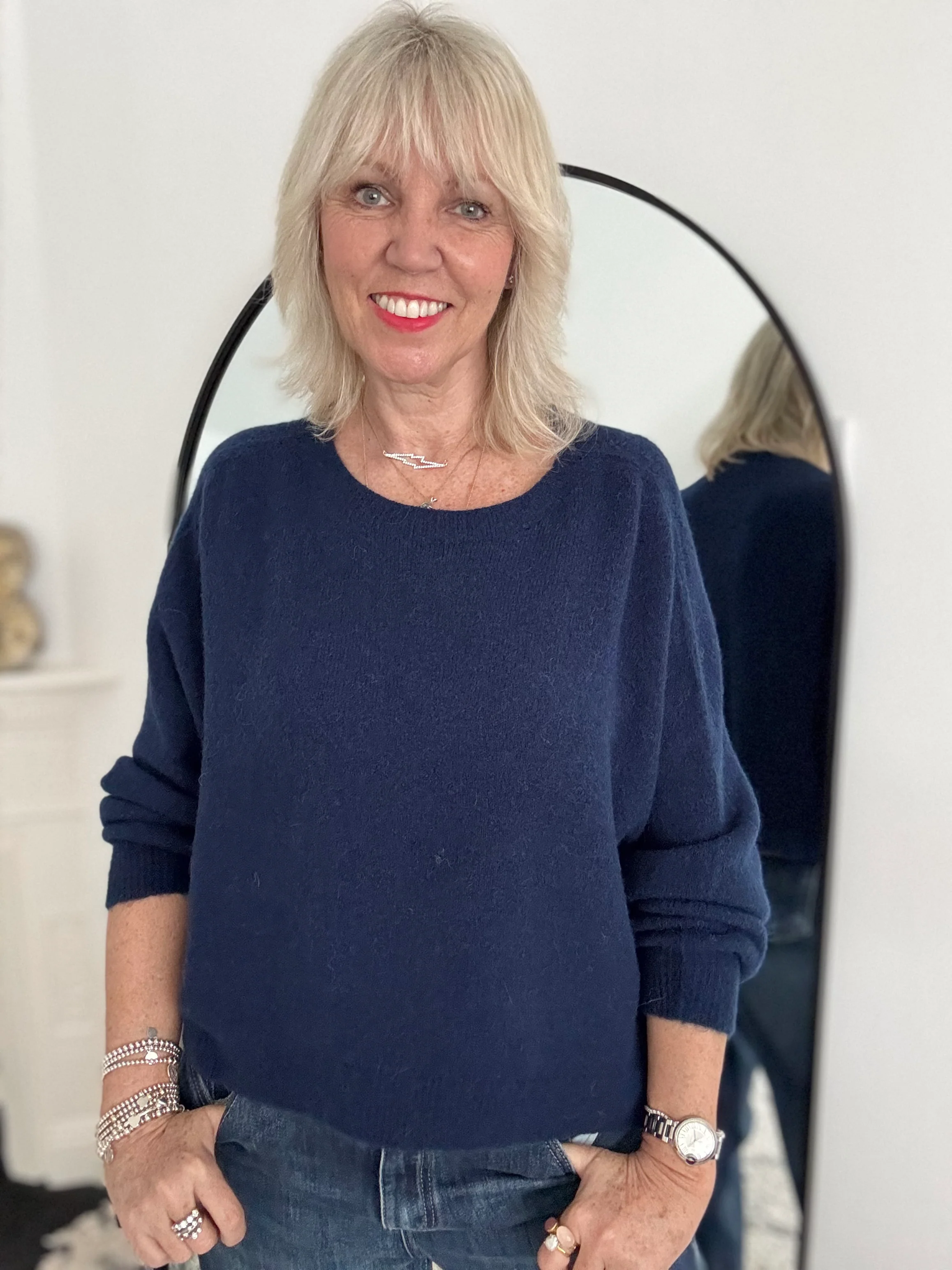 Luxe Slouchy Alpaca Jumper in Navy - Image 7