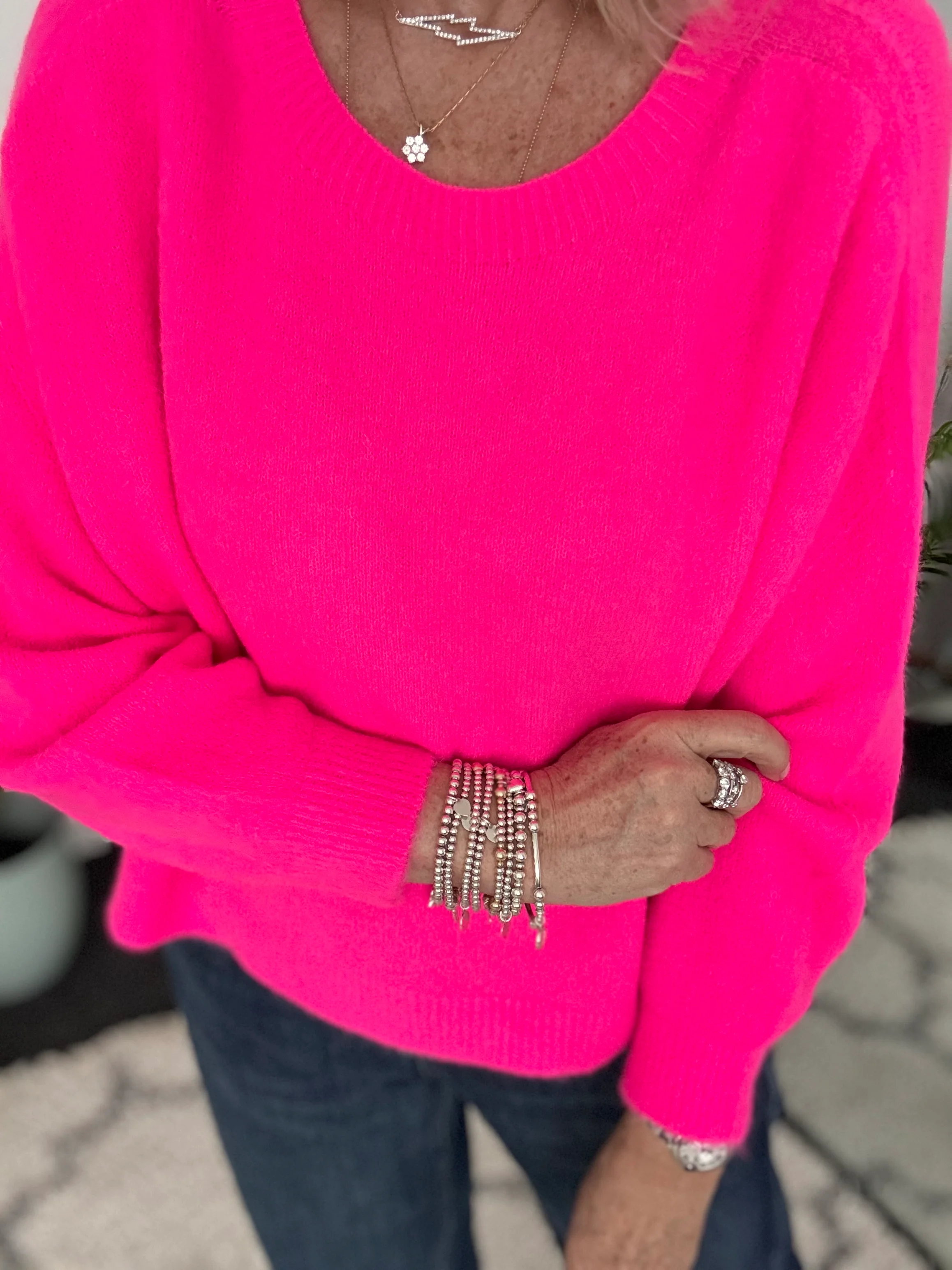Luxe Slouchy Alpaca Jumper in Neon Pink - Image 2