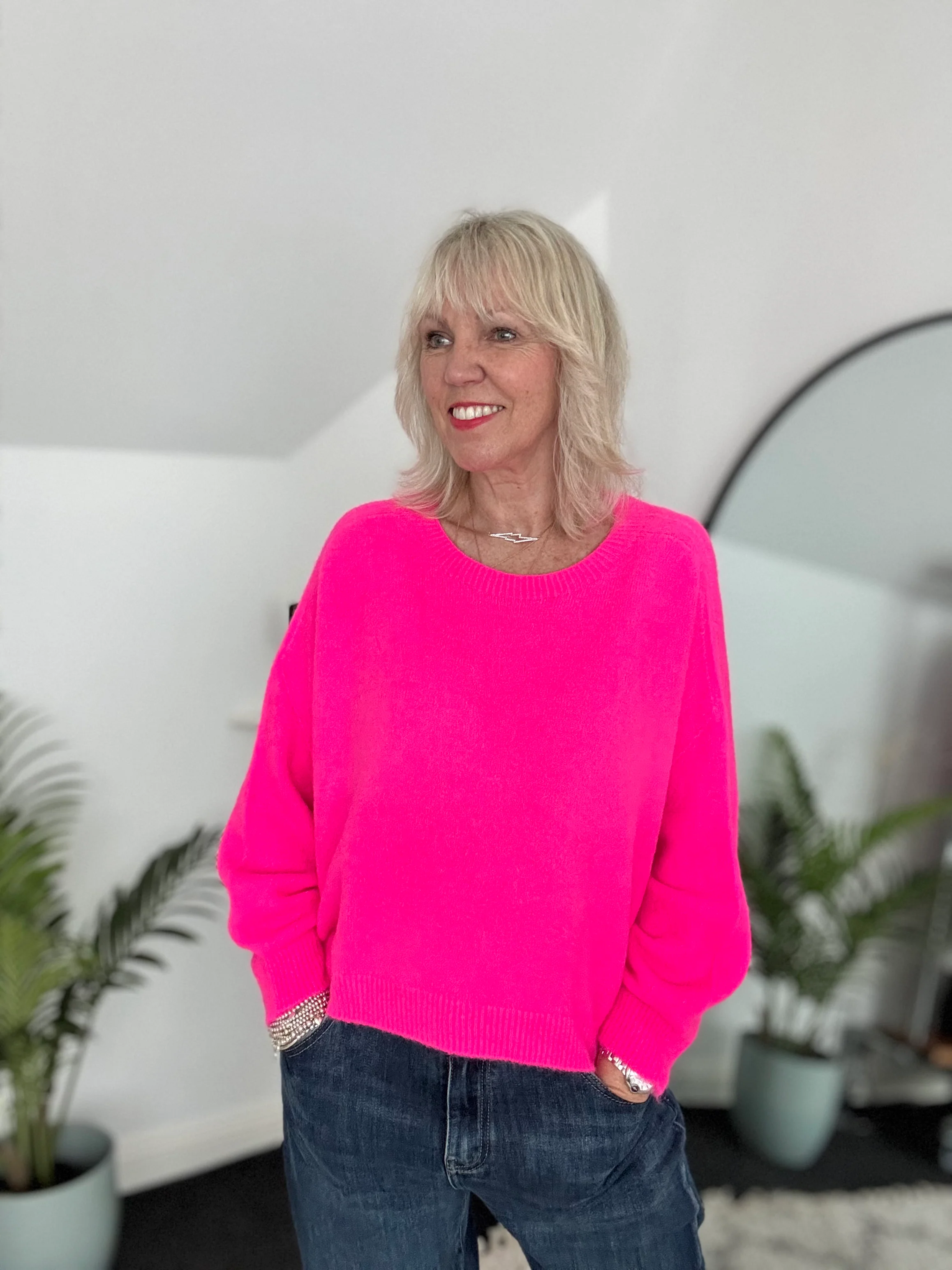 Luxe Slouchy Alpaca Jumper in Neon Pink - Image 3