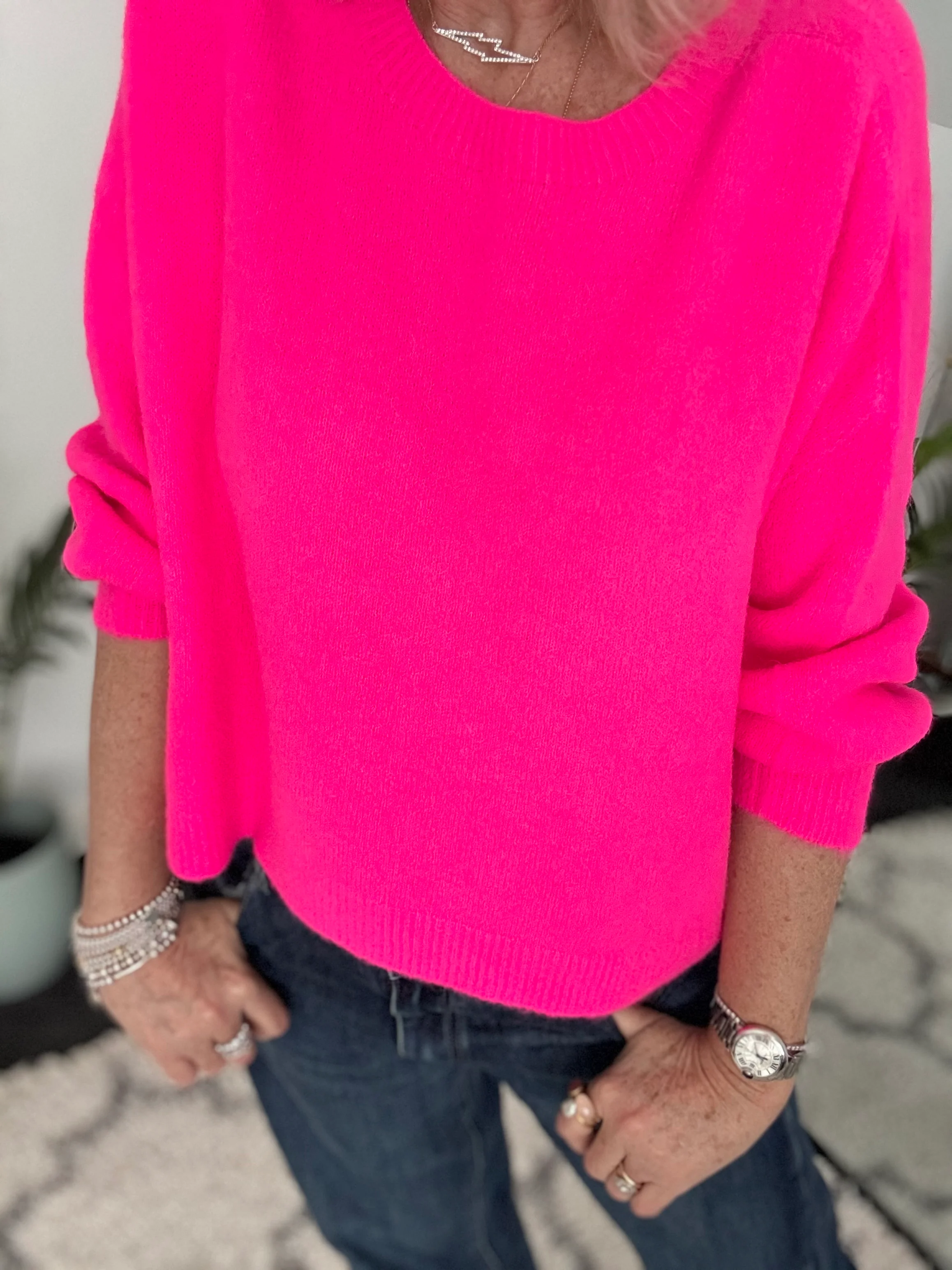 Luxe Slouchy Alpaca Jumper in Neon Pink - Image 4