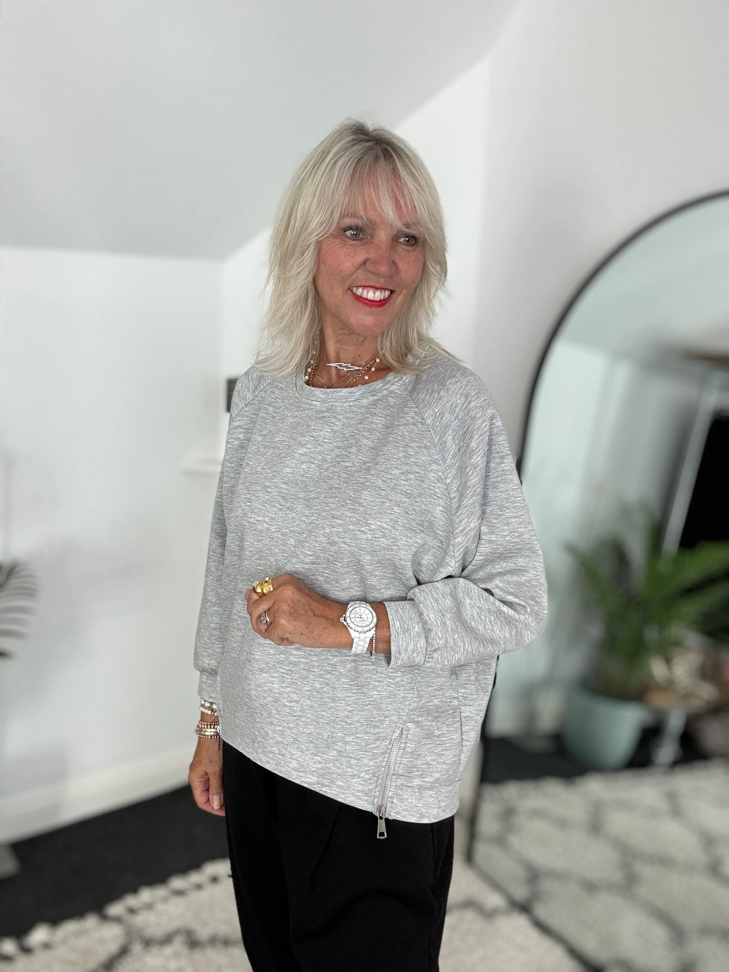 Luxe Sweatshirt with Zips in Marl Grey - Image 3