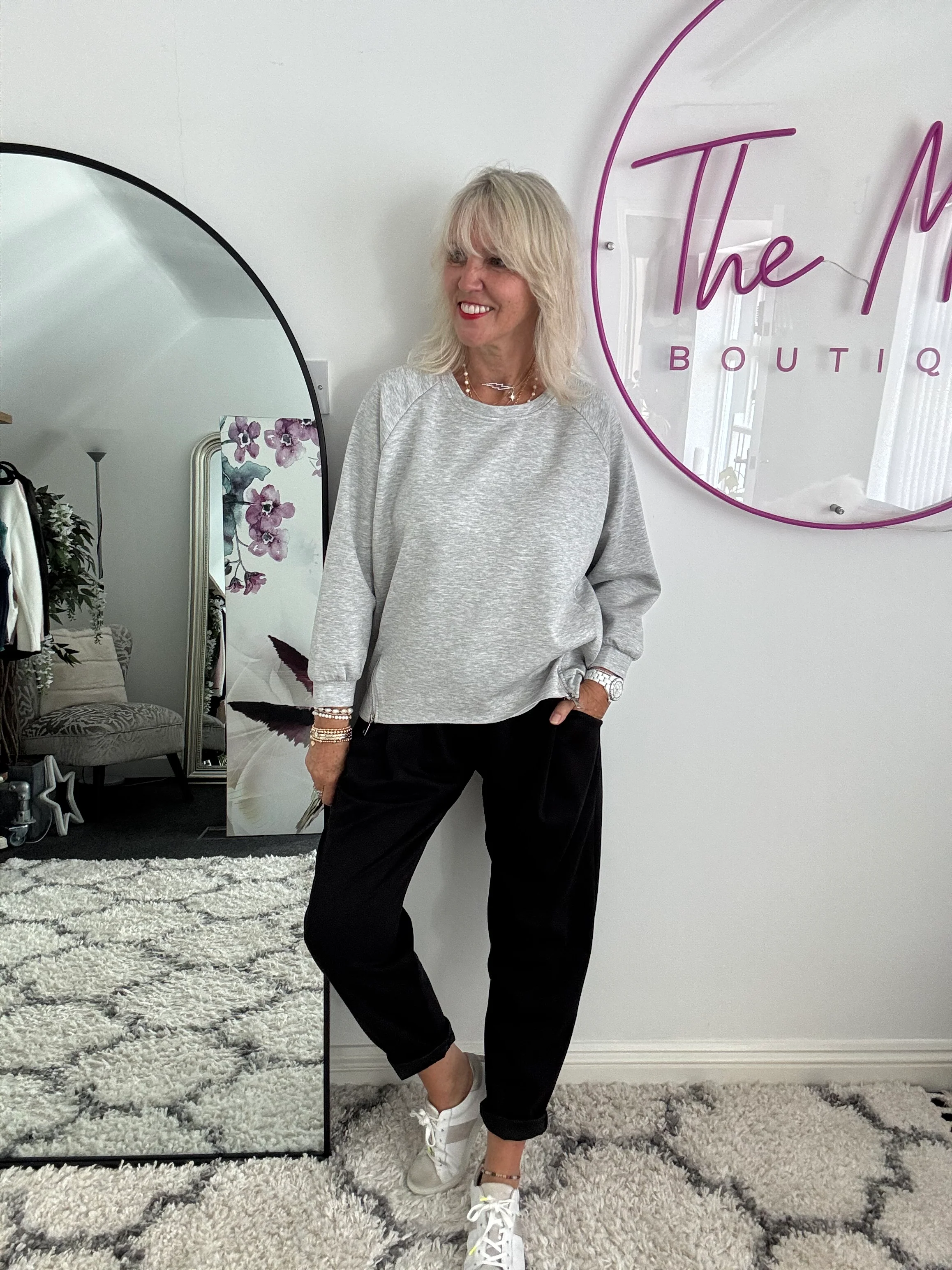 Luxe Sweatshirt with Zips in Marl Grey - Image 4