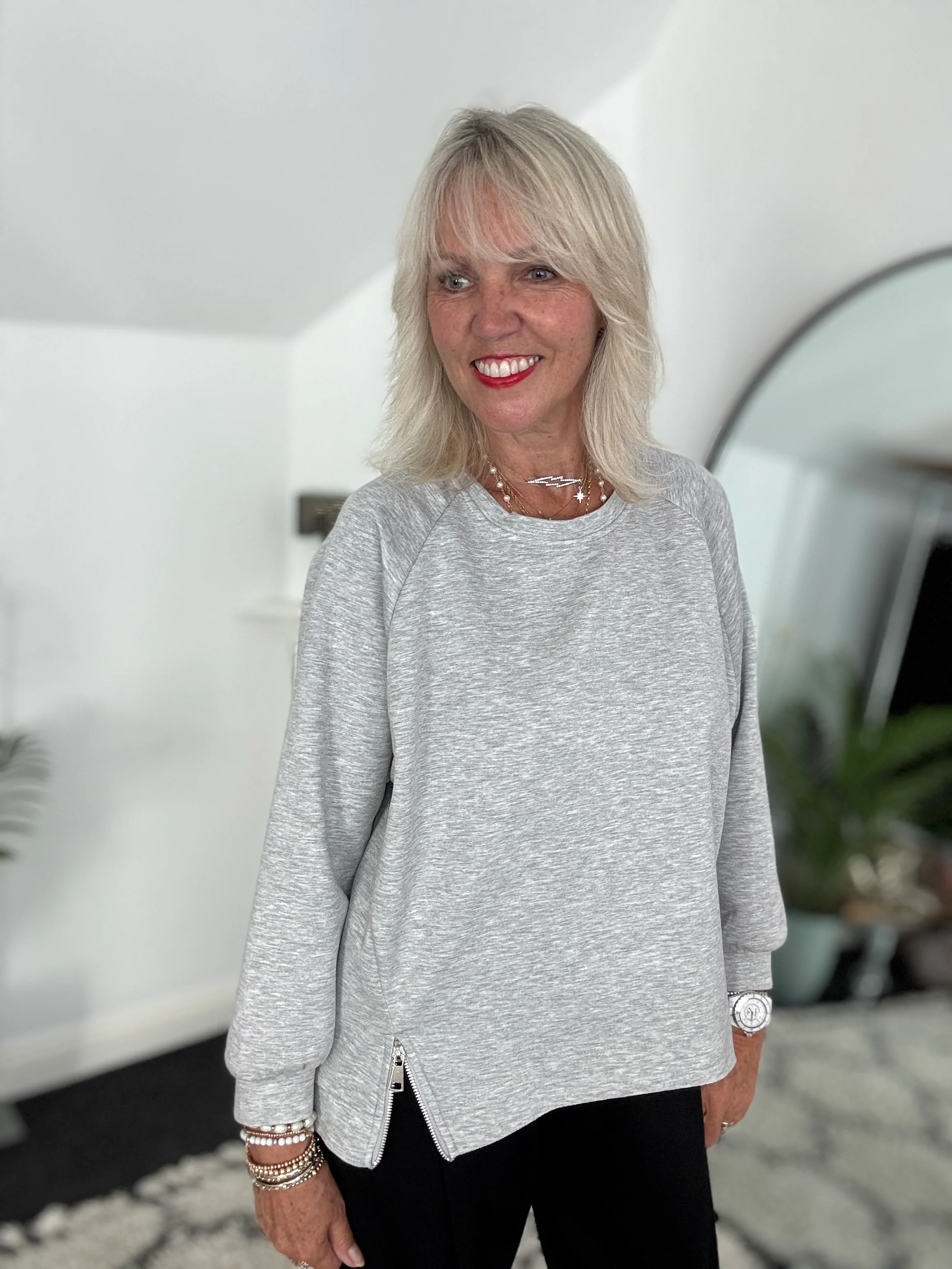 Luxe Sweatshirt with Zips in Marl Grey - Image 5