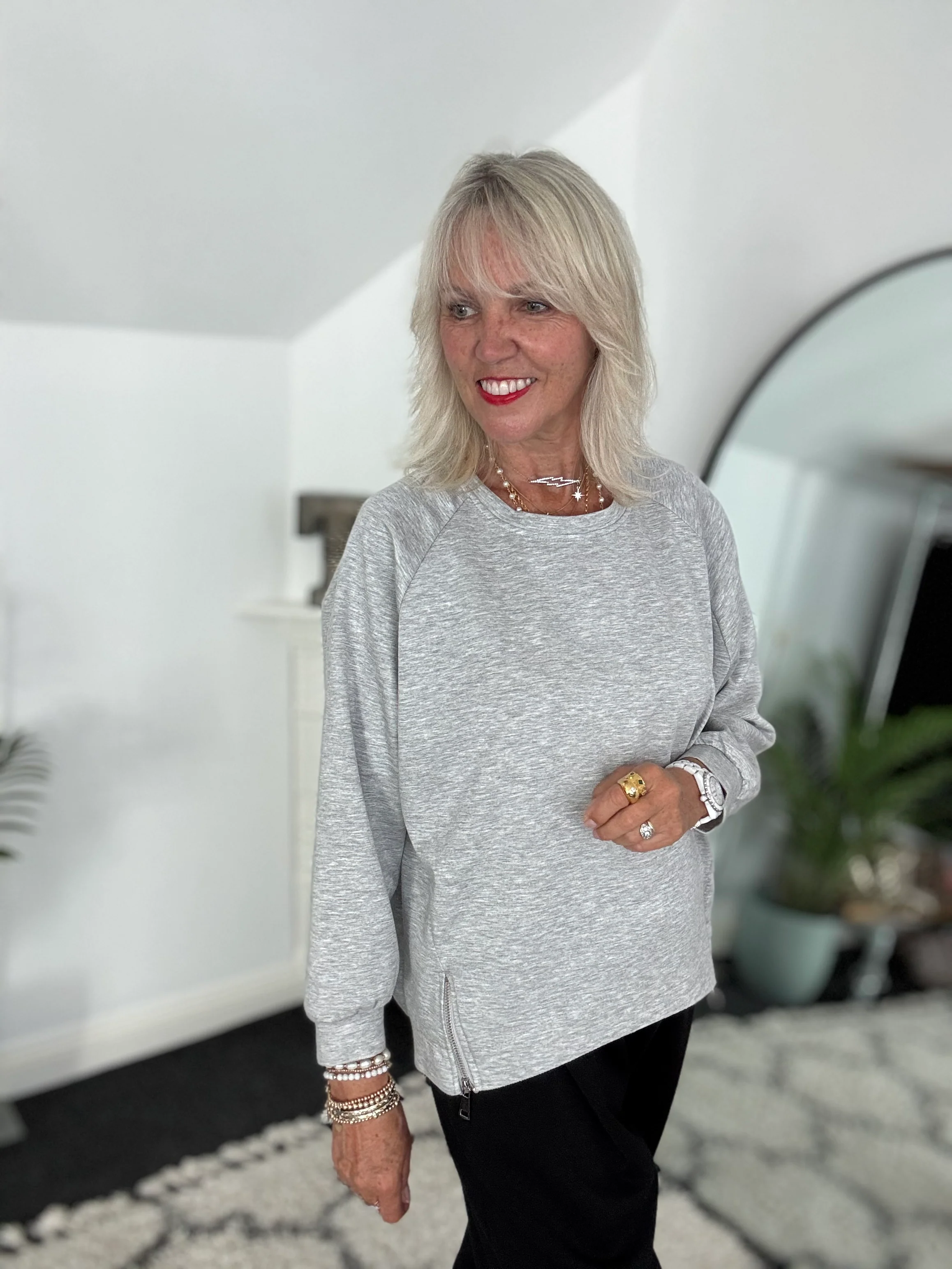 Luxe Sweatshirt with Zips in Marl Grey - Image 6