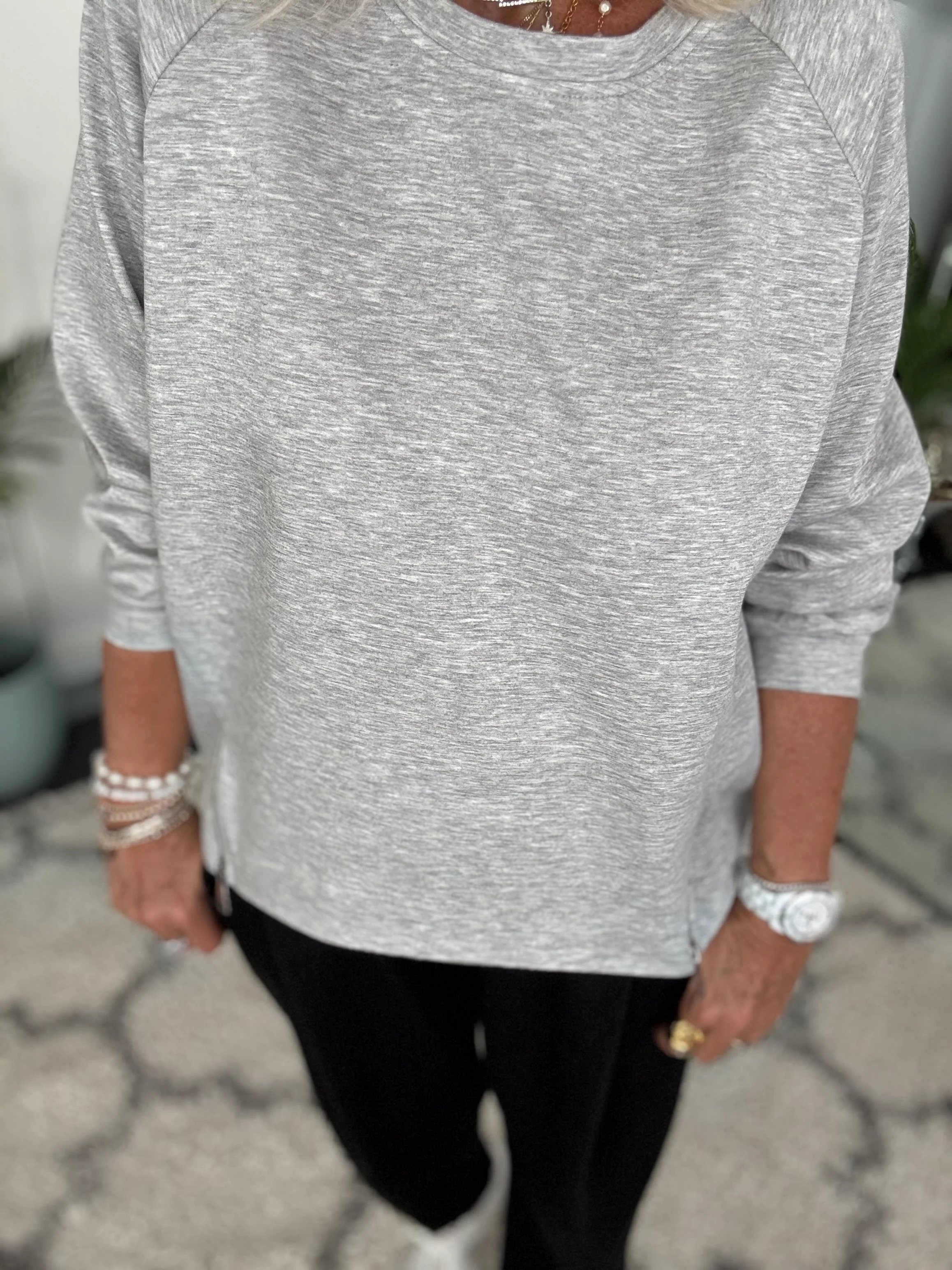 Luxe Sweatshirt with Zips in Marl Grey - Image 7