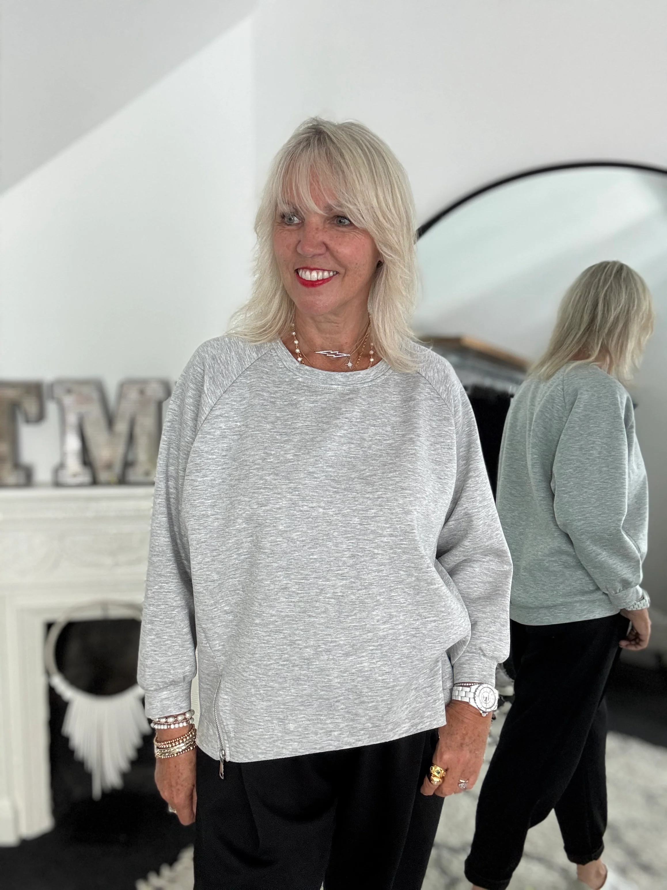 Luxe Sweatshirt with Zips in Marl Grey - Image 8