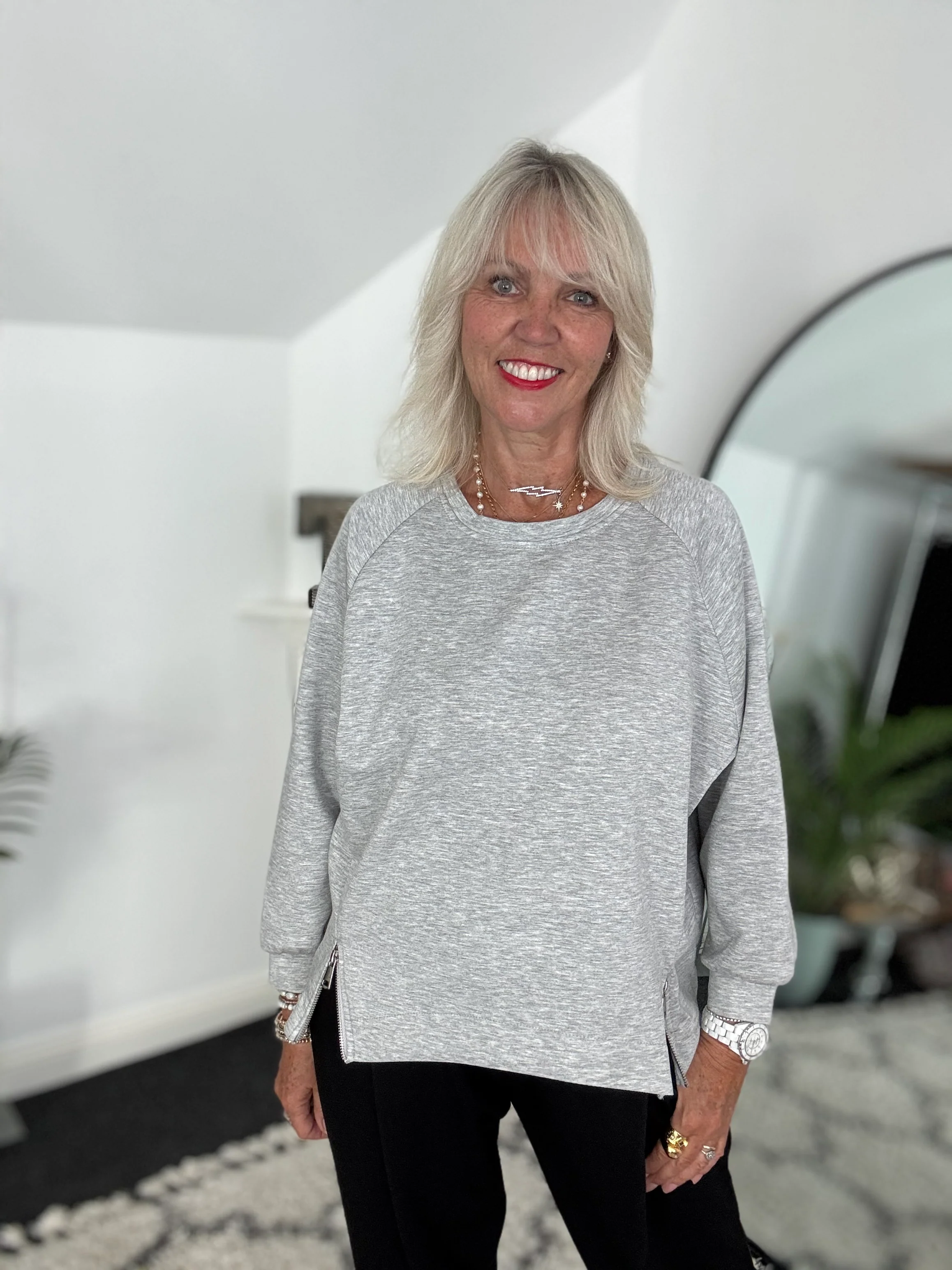 Luxe Sweatshirt with Zips in Marl Grey - Image 9