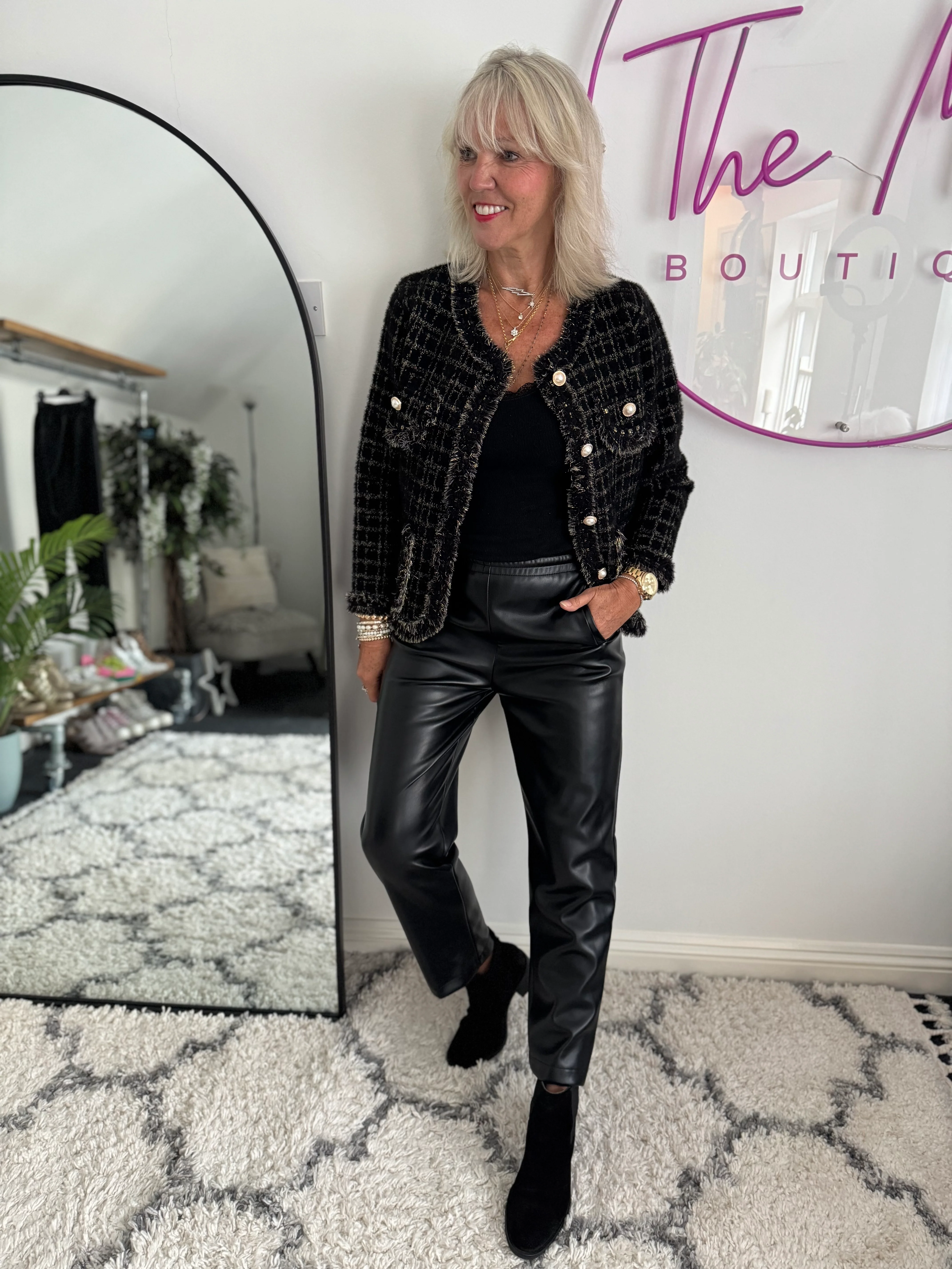 Luxe Vegan Leather Trousers in Black - Image 3