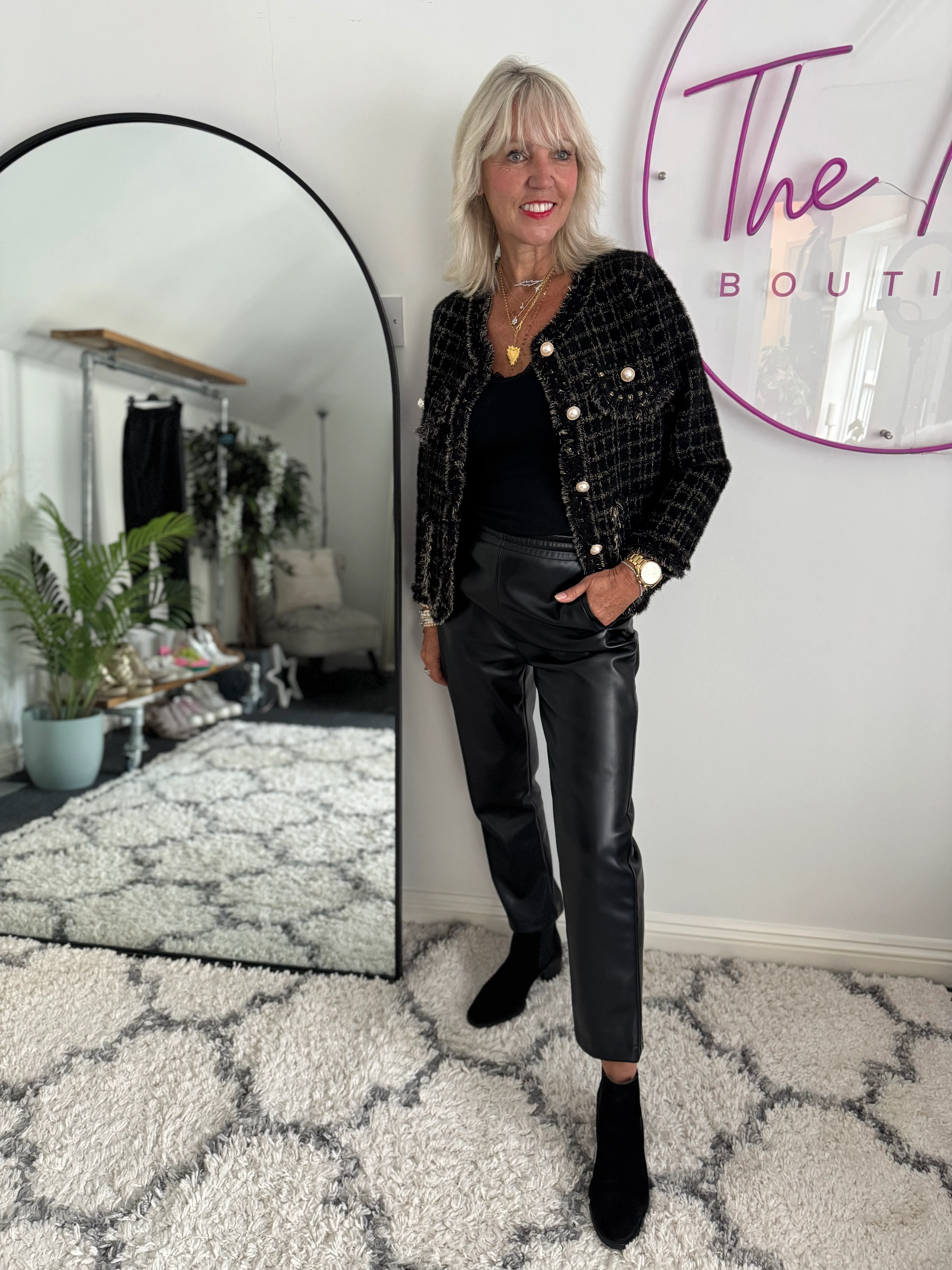 Luxe Vegan Leather Trousers in Black - Image 5
